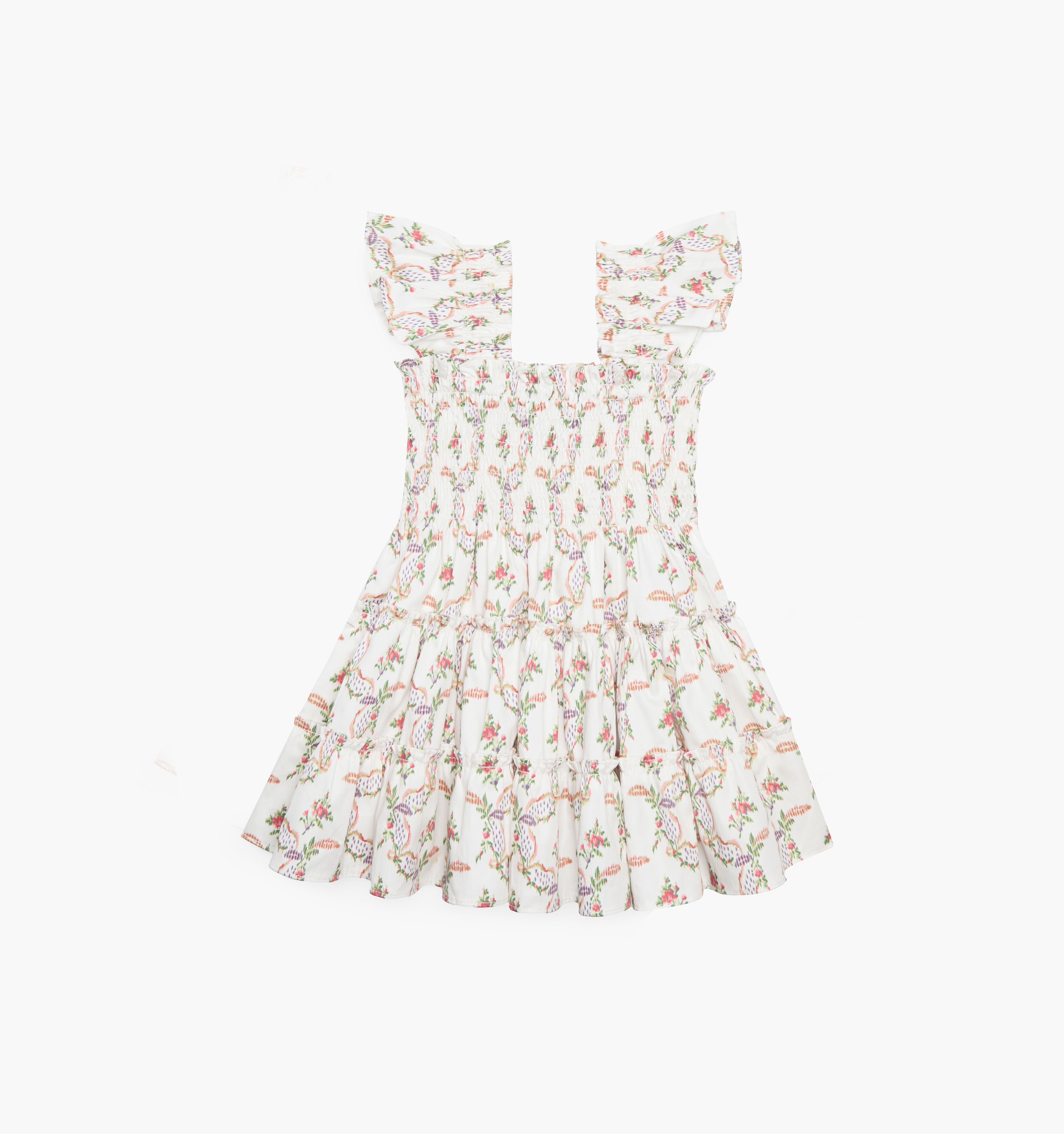 The Tiny Ellie Nap Dress in Pink Ribbon Rose Ikat color: Pink Ribbon Rose Ikat