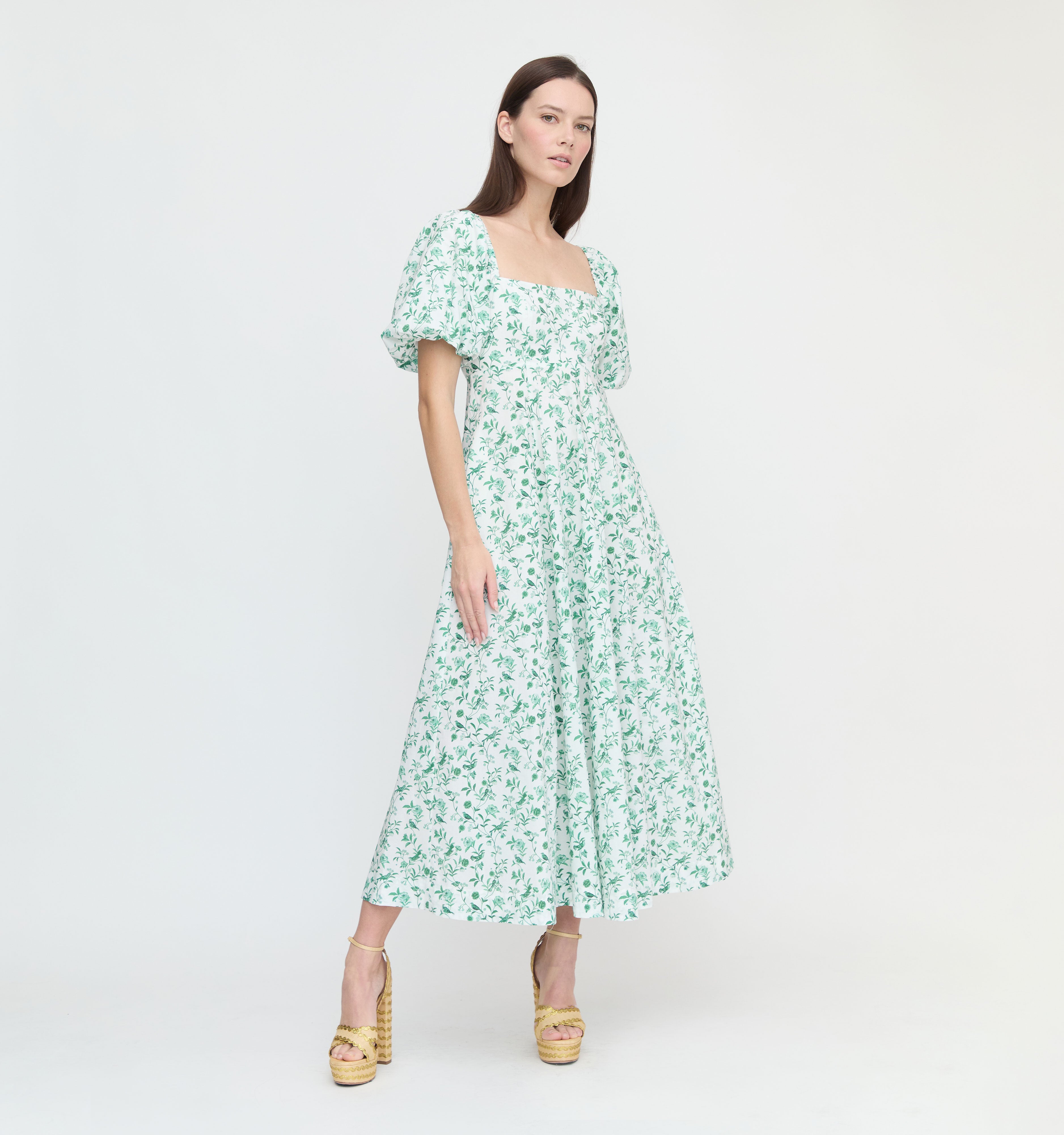 The Hill House x La Coqueta Matilda Dress - Green Bird Floral