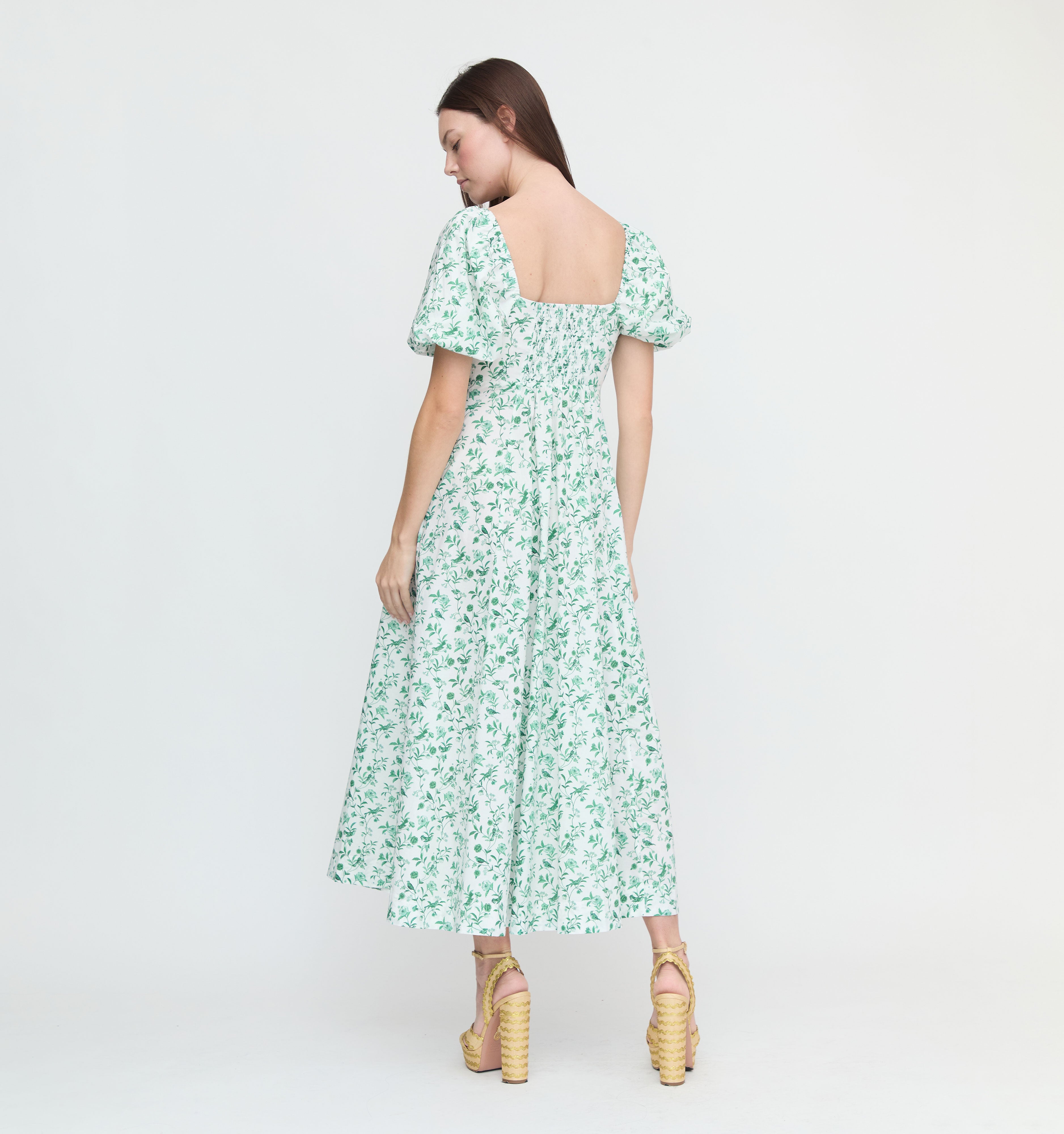 The Hill House x La Coqueta Matilda Dress - Green Bird Floral