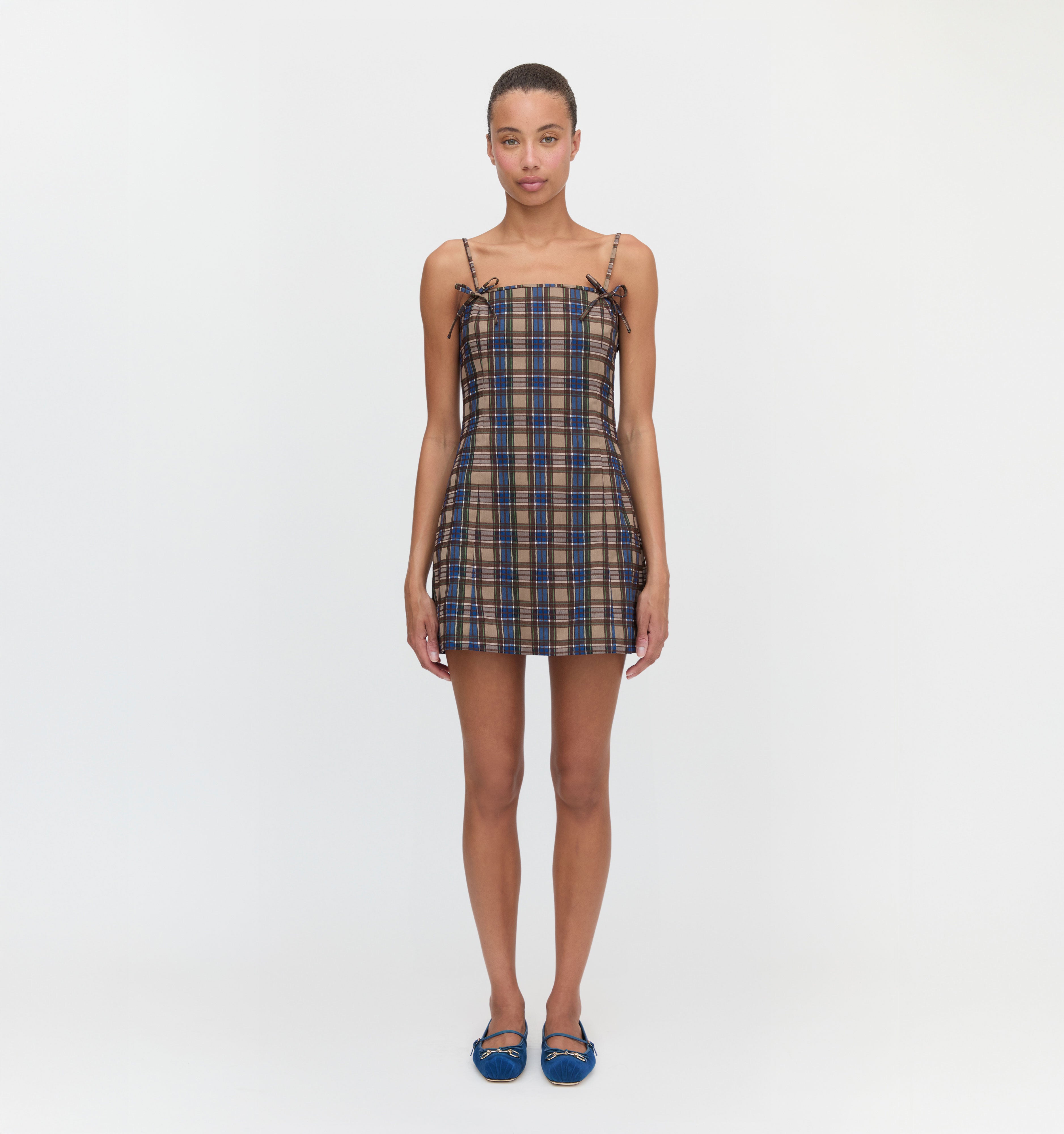 The Rennie Dress in Brown Spencer Plaid color: Brown Spencer Plaid 