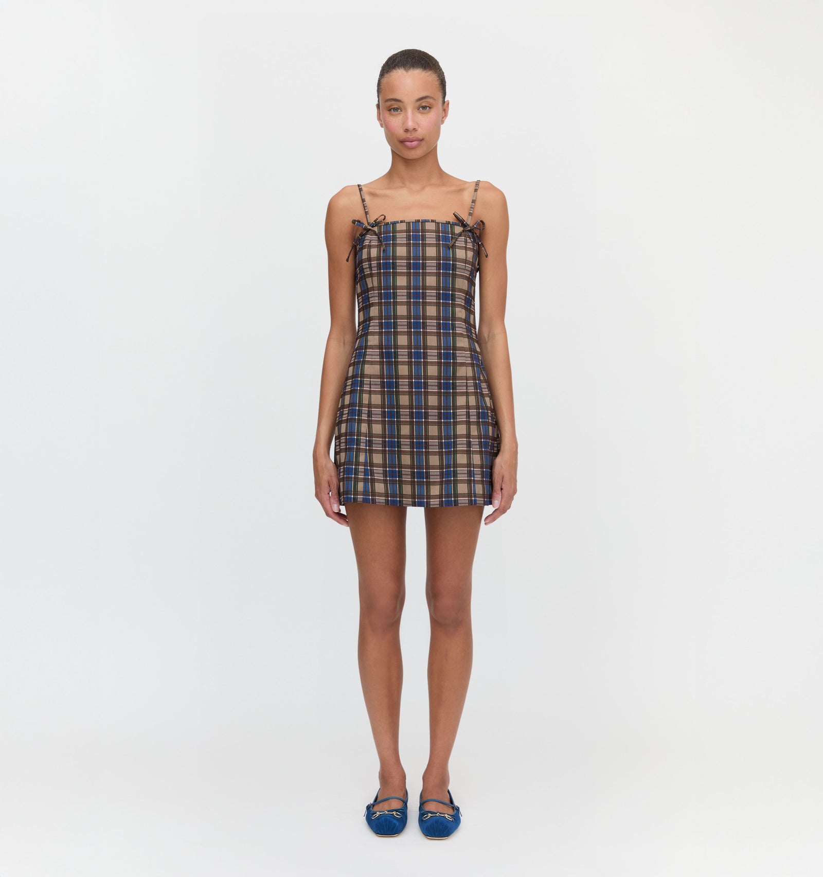 The Rennie Dress in Brown Spencer Plaid color: Brown Spencer Plaid 