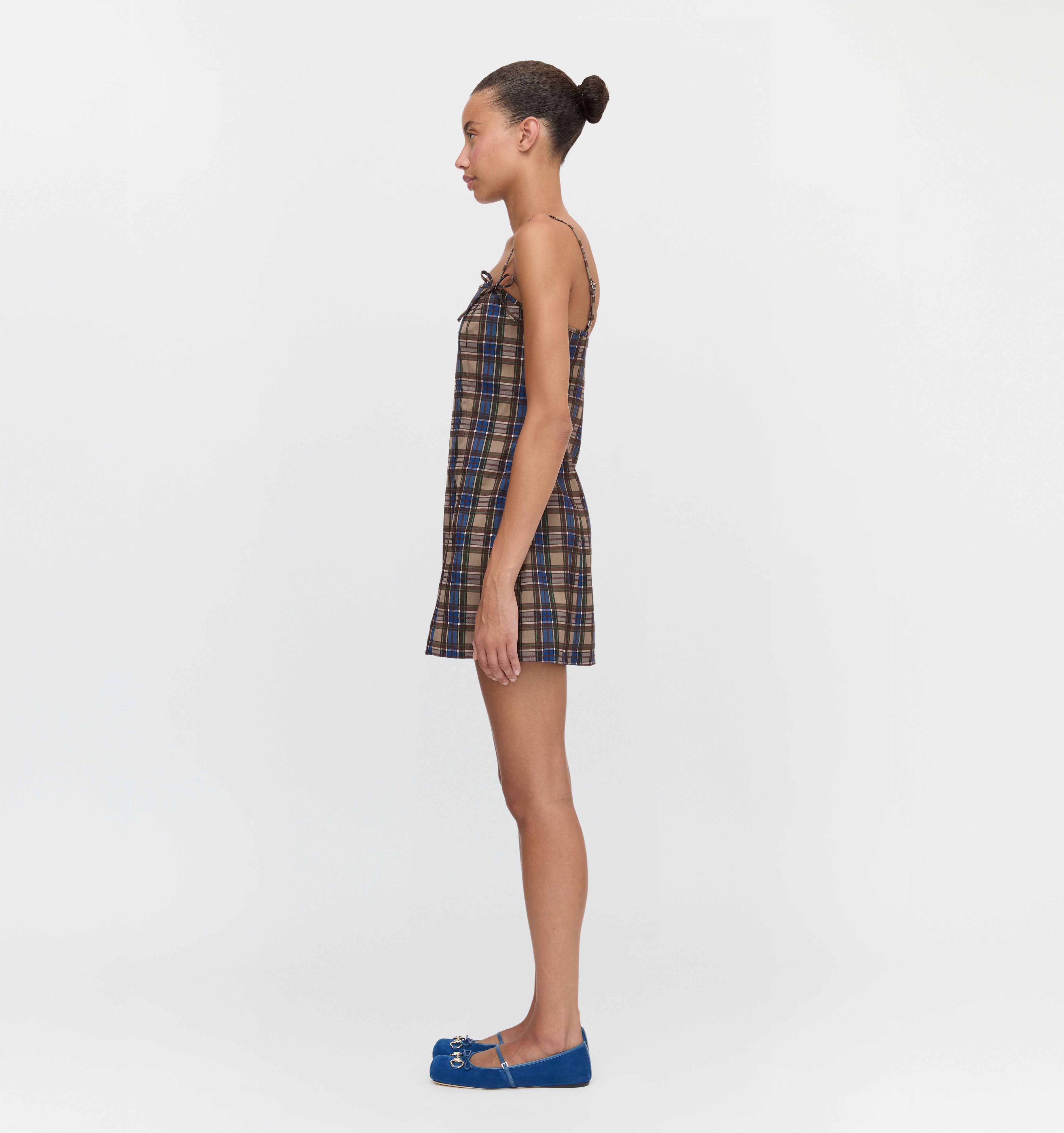 The Rennie Dress in Brown Spencer Plaid color: Brown Spencer Plaid 