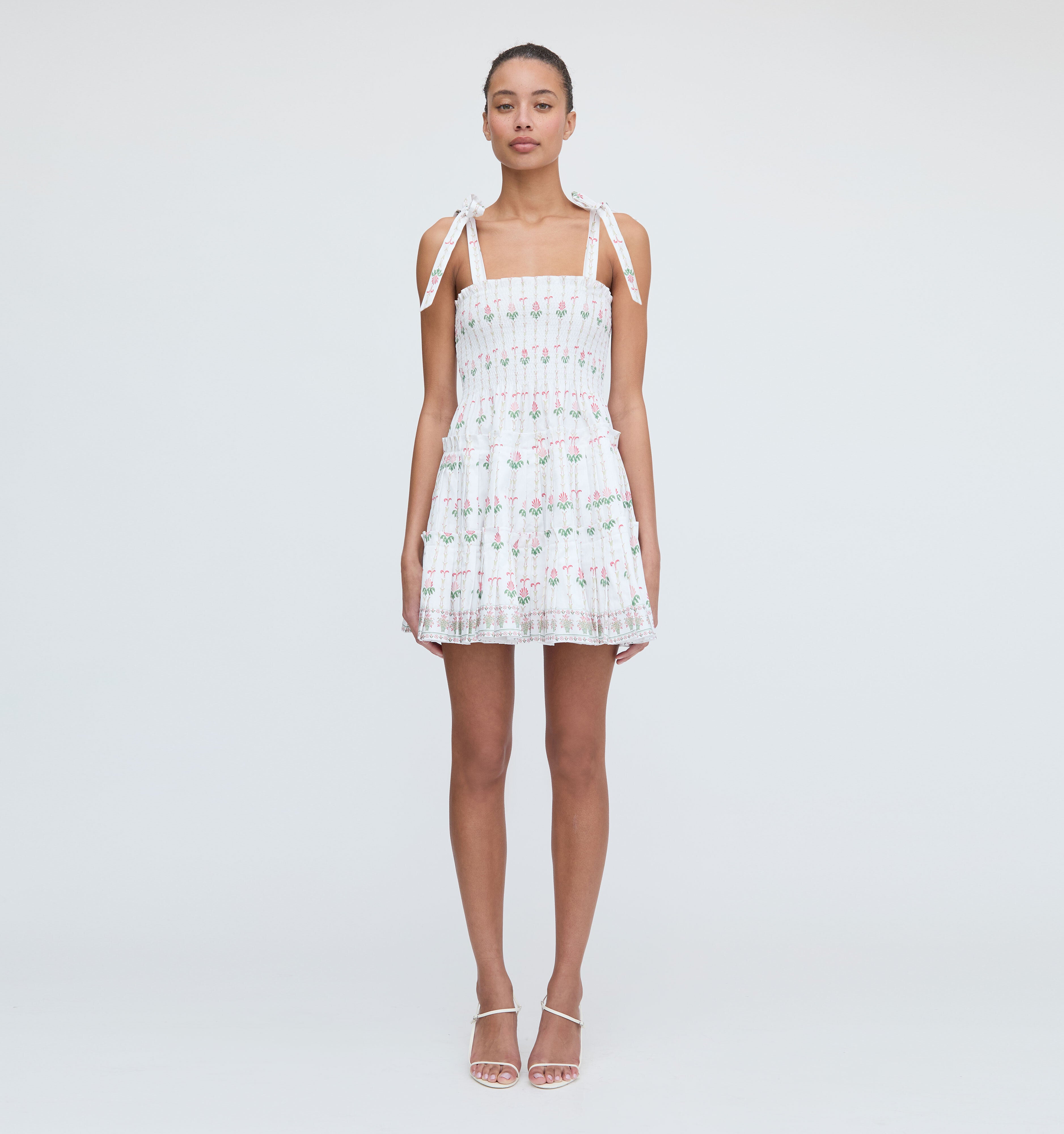 The Ribbon Charlotte Nap Dress - White Trailing Fern