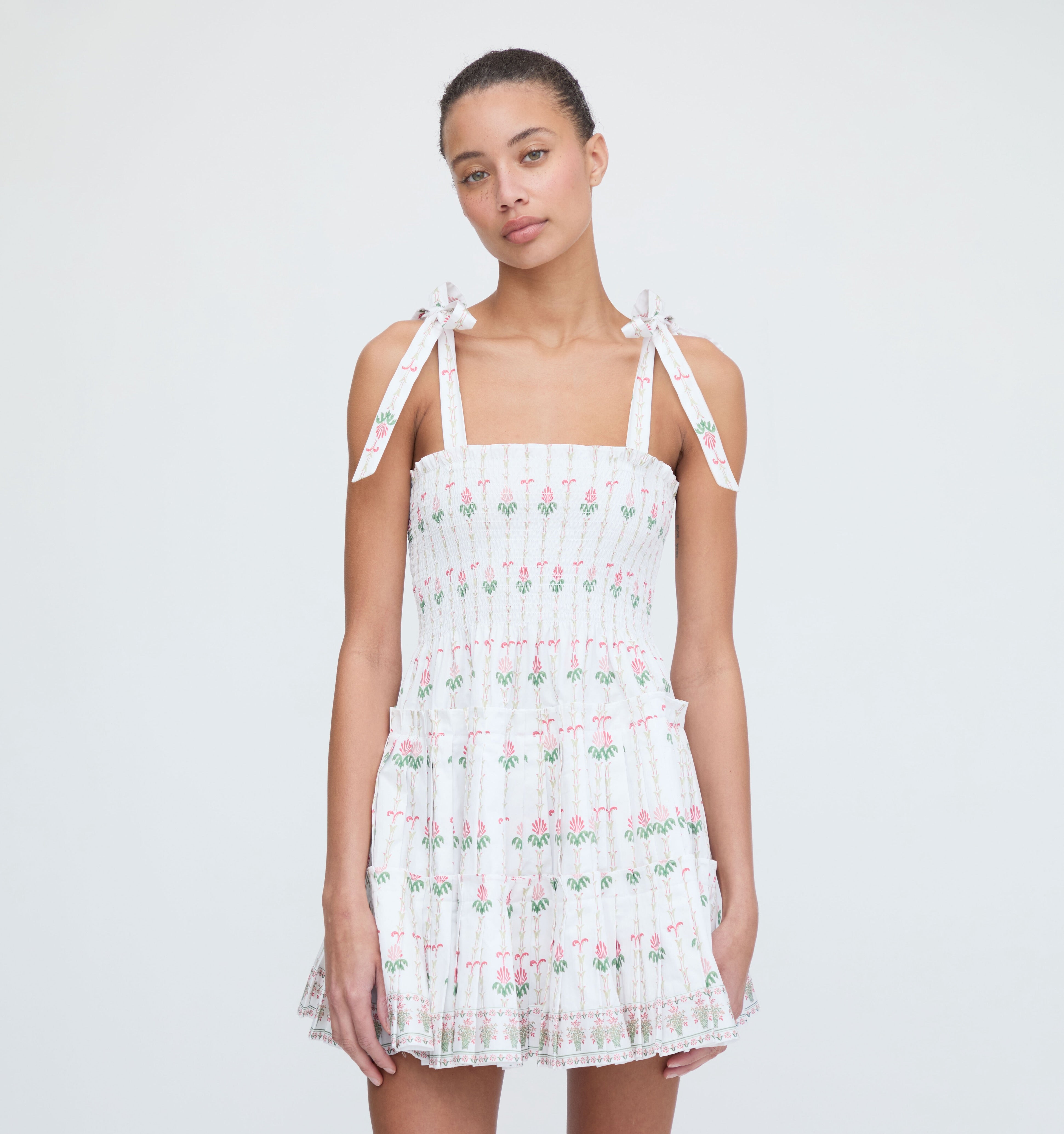 The Ribbon Charlotte Nap Dress - White Trailing Fern