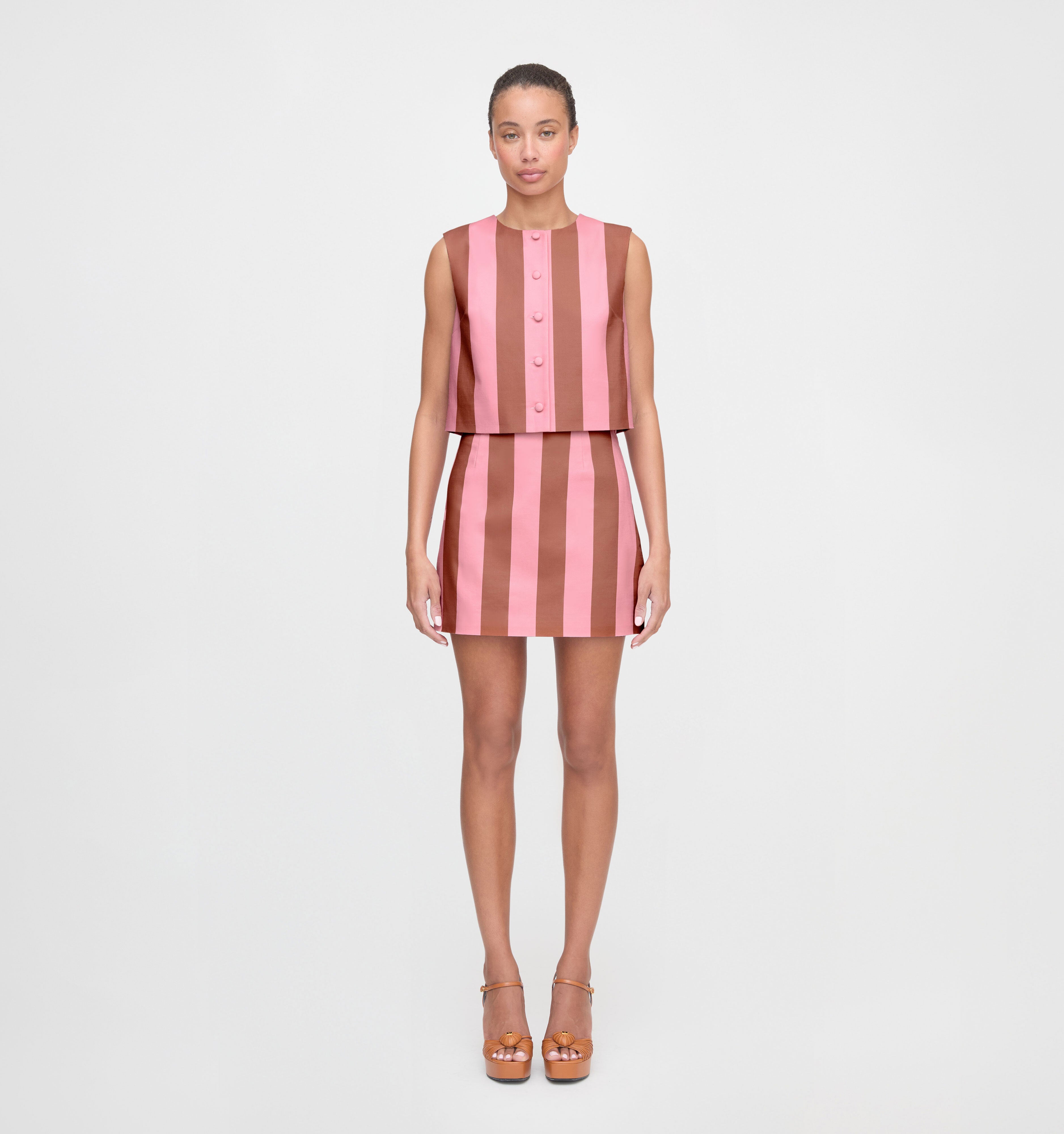 The Hallie Skirt - Coral Cabana Stripe