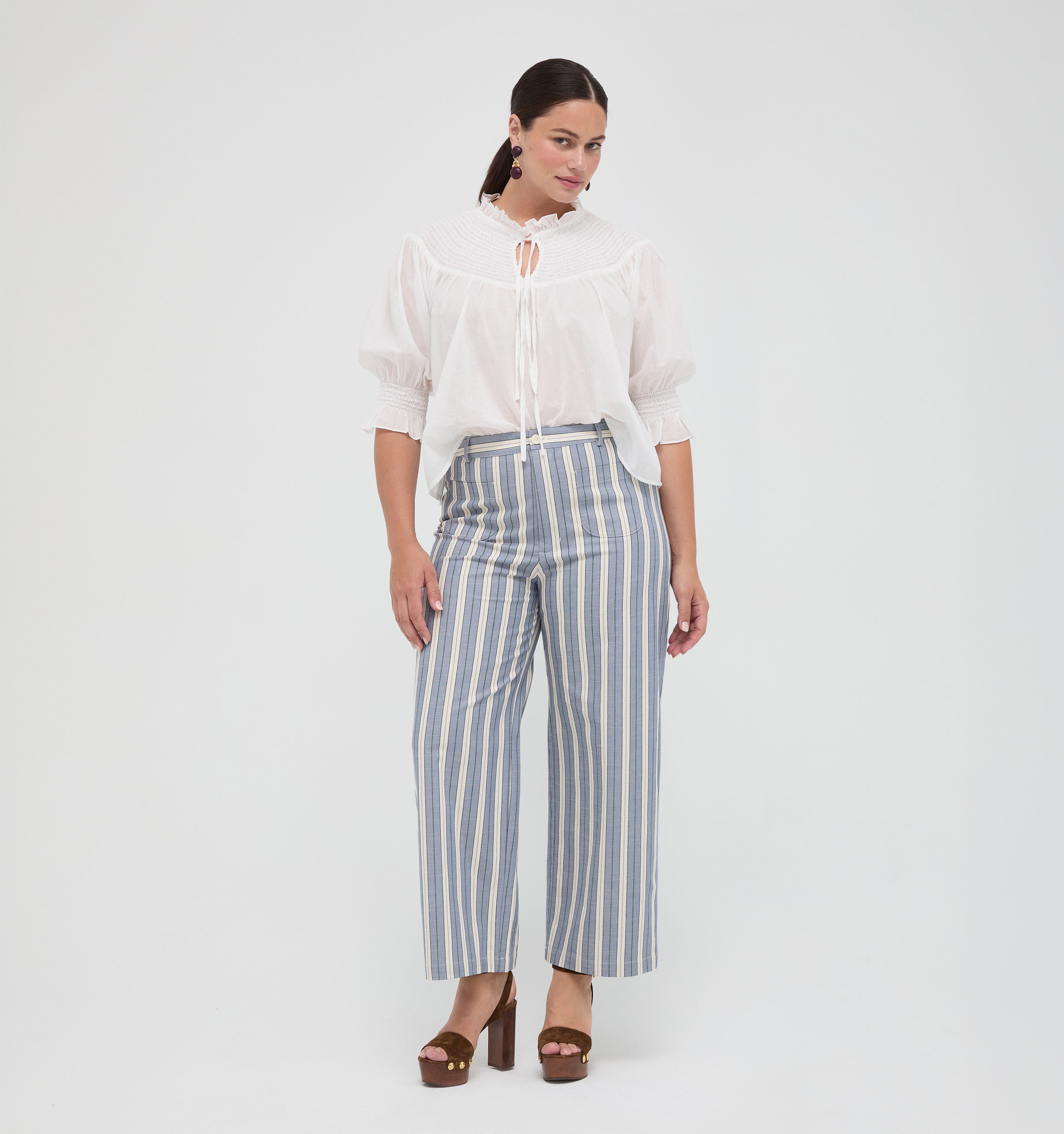 The Mindy Pant - Coln Ticking Stripe Dusty Blue – Hill House Home