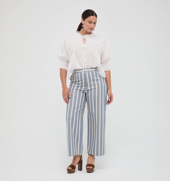 The Mindy Pant - Coln Ticking Stripe Dusty Blue – Hill House Home