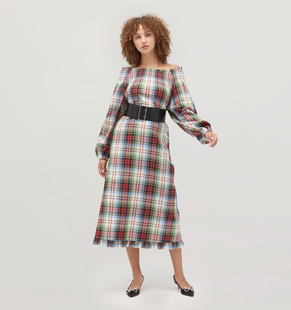 Gabriella is 5' 9.5" and wears a size XS in the Multi Tartan color: Multi Tartan 