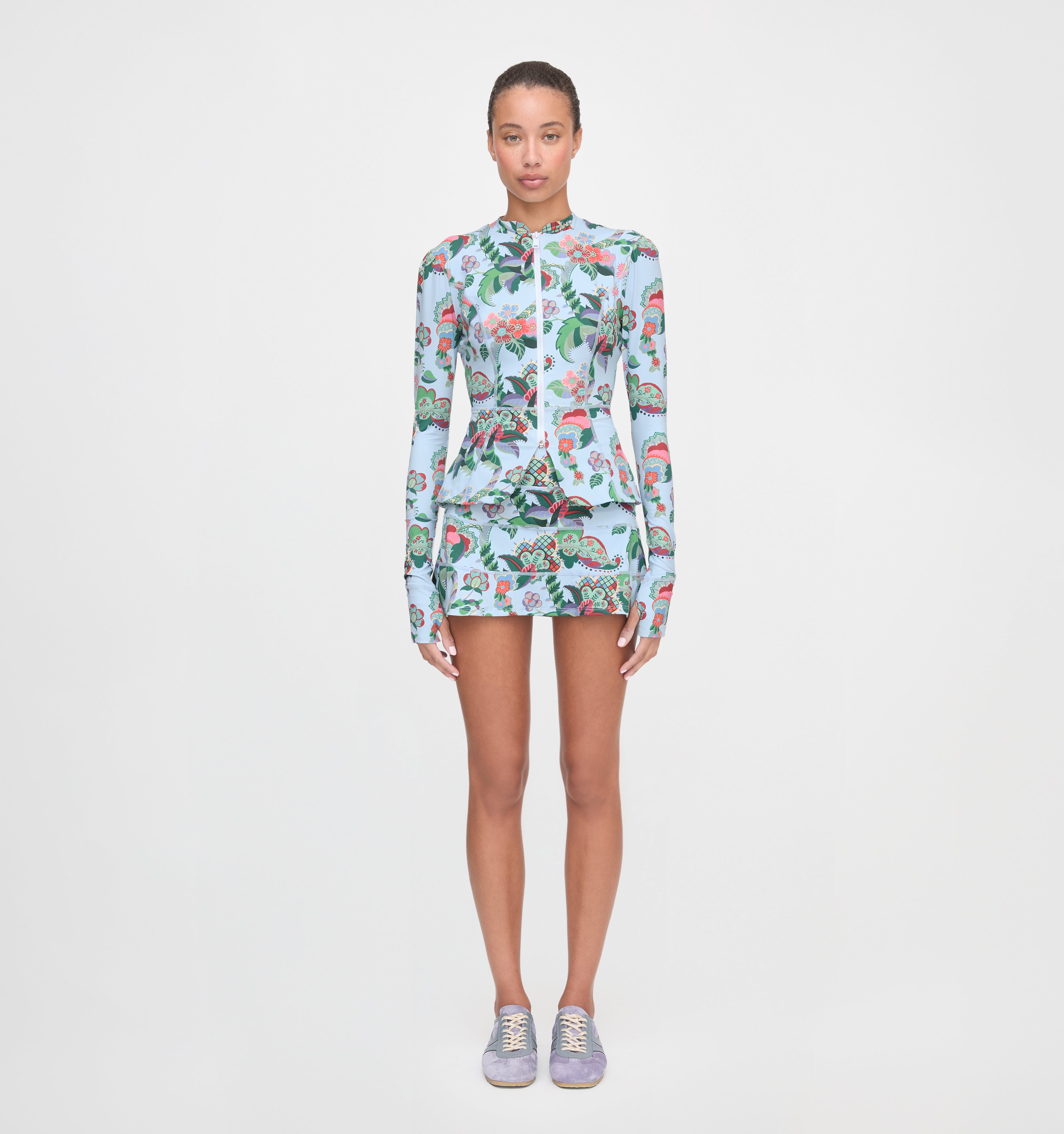 The Alexia Rashguard - Light Blue Jungle Floral