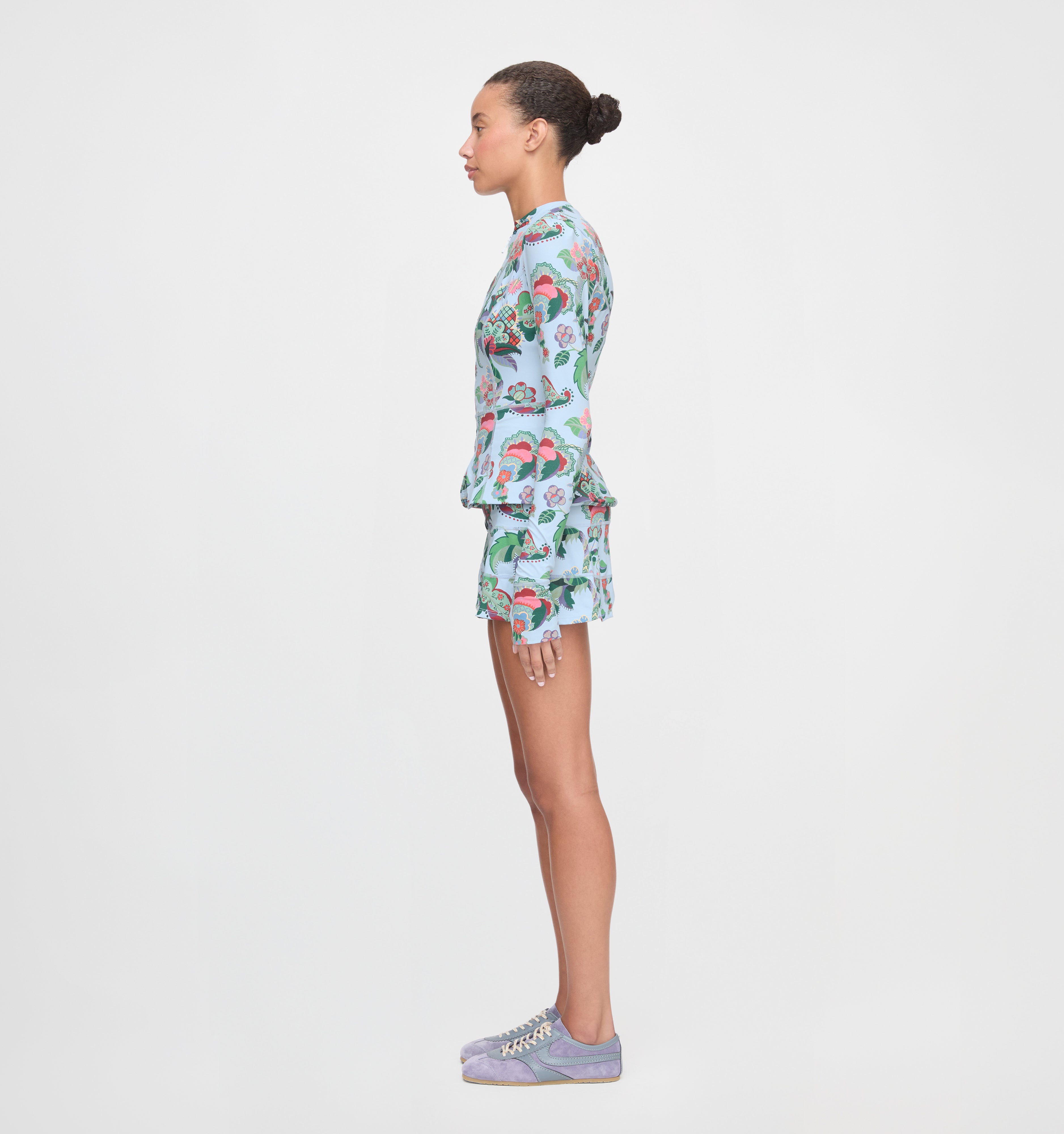 The Alexia Rashguard - Light Blue Jungle Floral