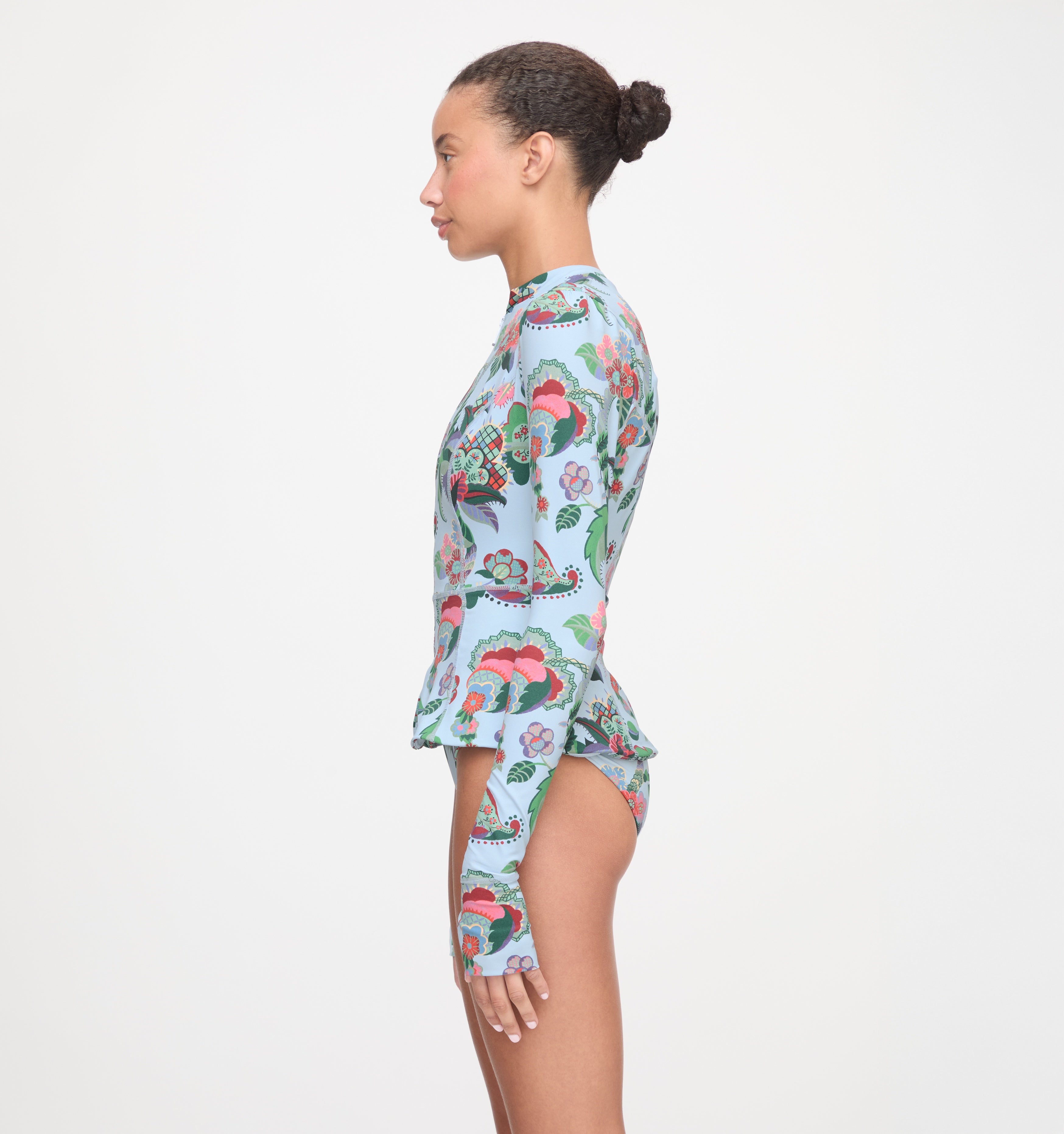 The Alexia Rashguard - Light Blue Jungle Floral