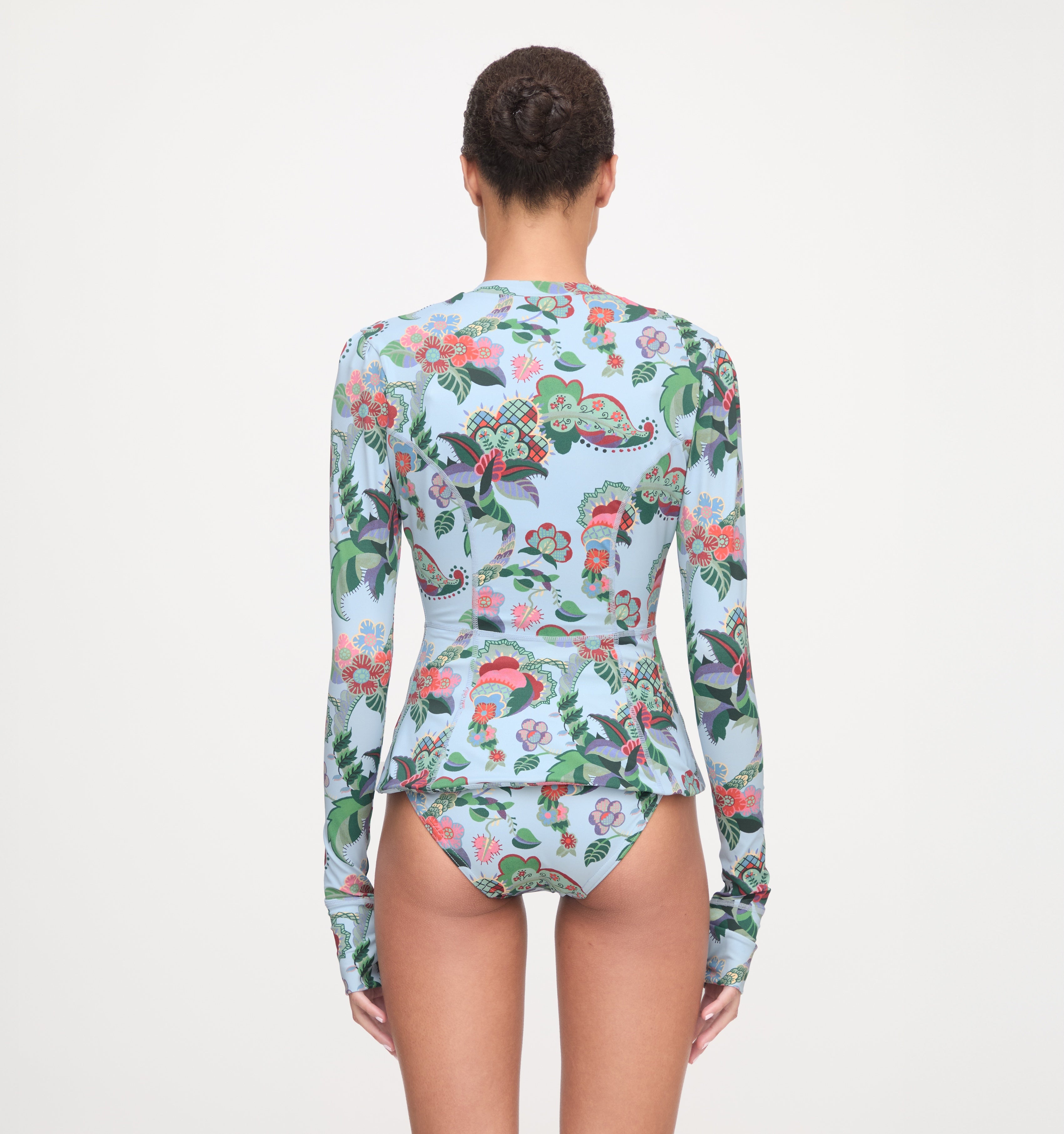 The Alexia Rashguard - Light Blue Jungle Floral