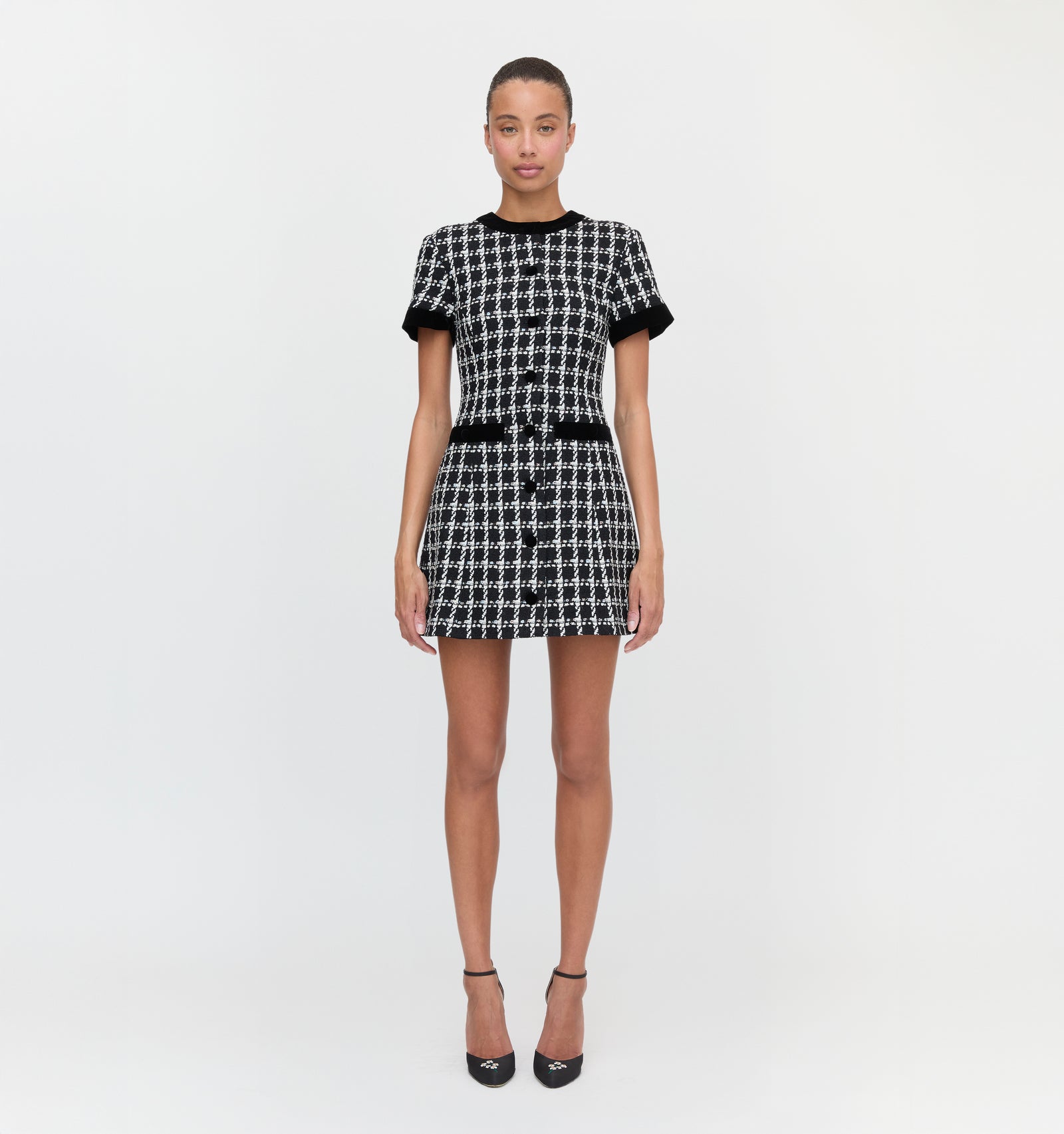 The Allegra Dress in Black and White Tweed color: Black and White Tweed