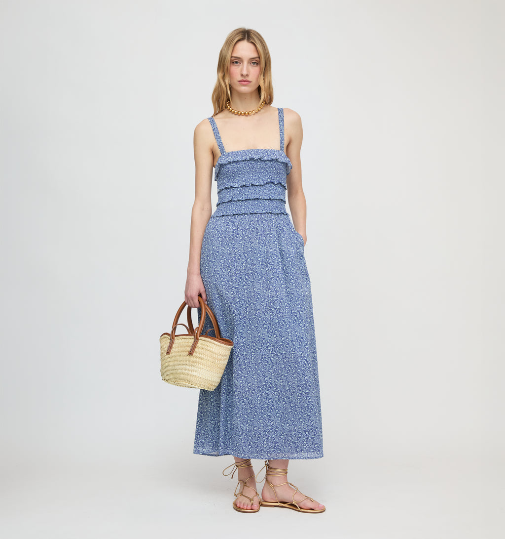 Hill House Home The Analiese Nap Dress - Cornflower Ditsy Thistle
