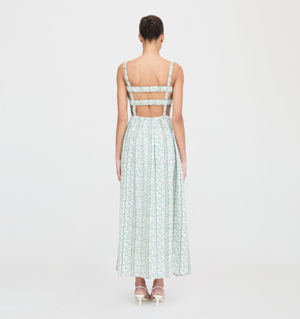 free people anita cotton printed maxi dress The Nap RENAISSANCE Color:Dark Grey Alder The empire waist creates Women's Green Midi Dresses