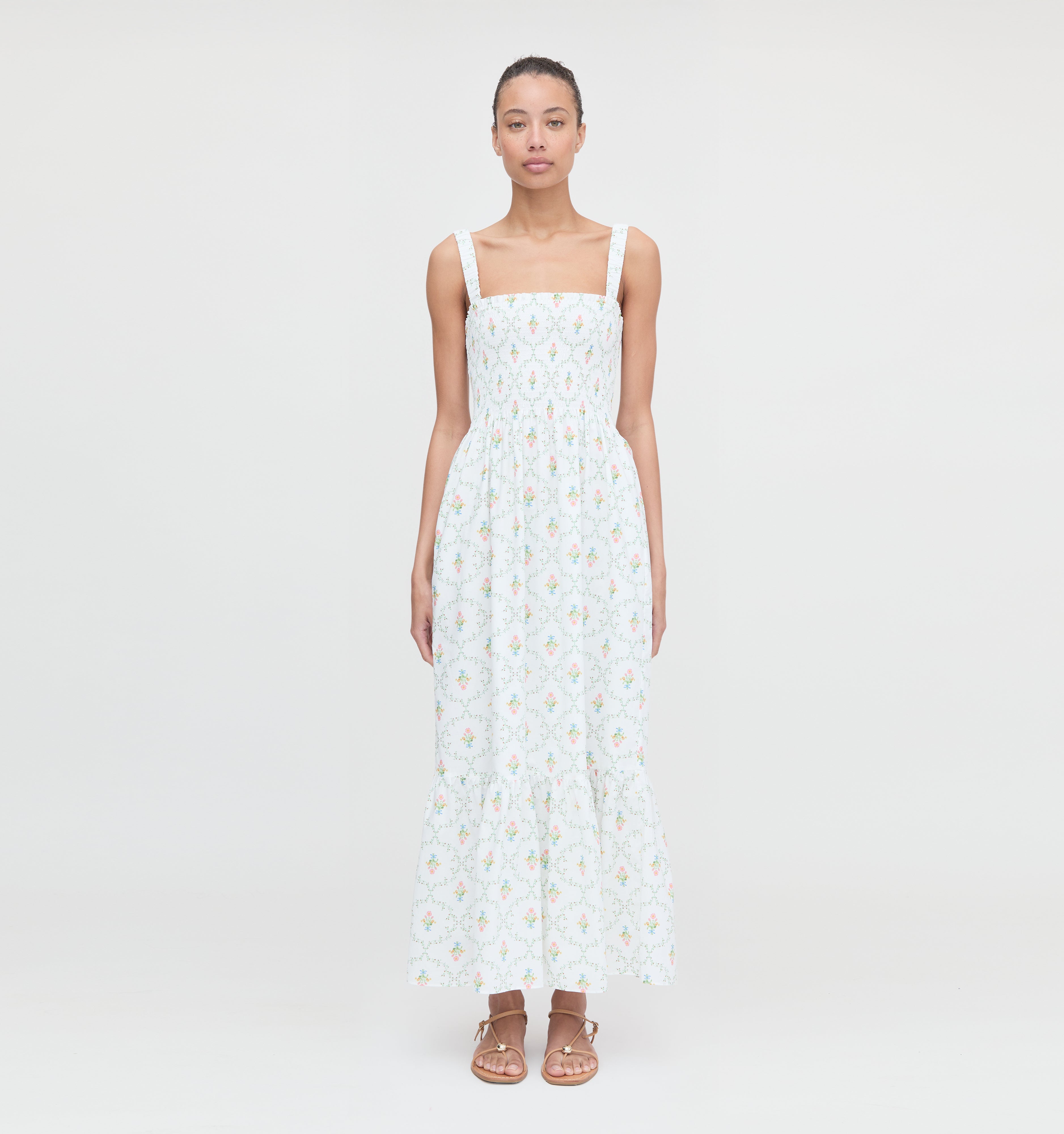 The Anjuli Nap Dress - Pastel Trellis Cotton