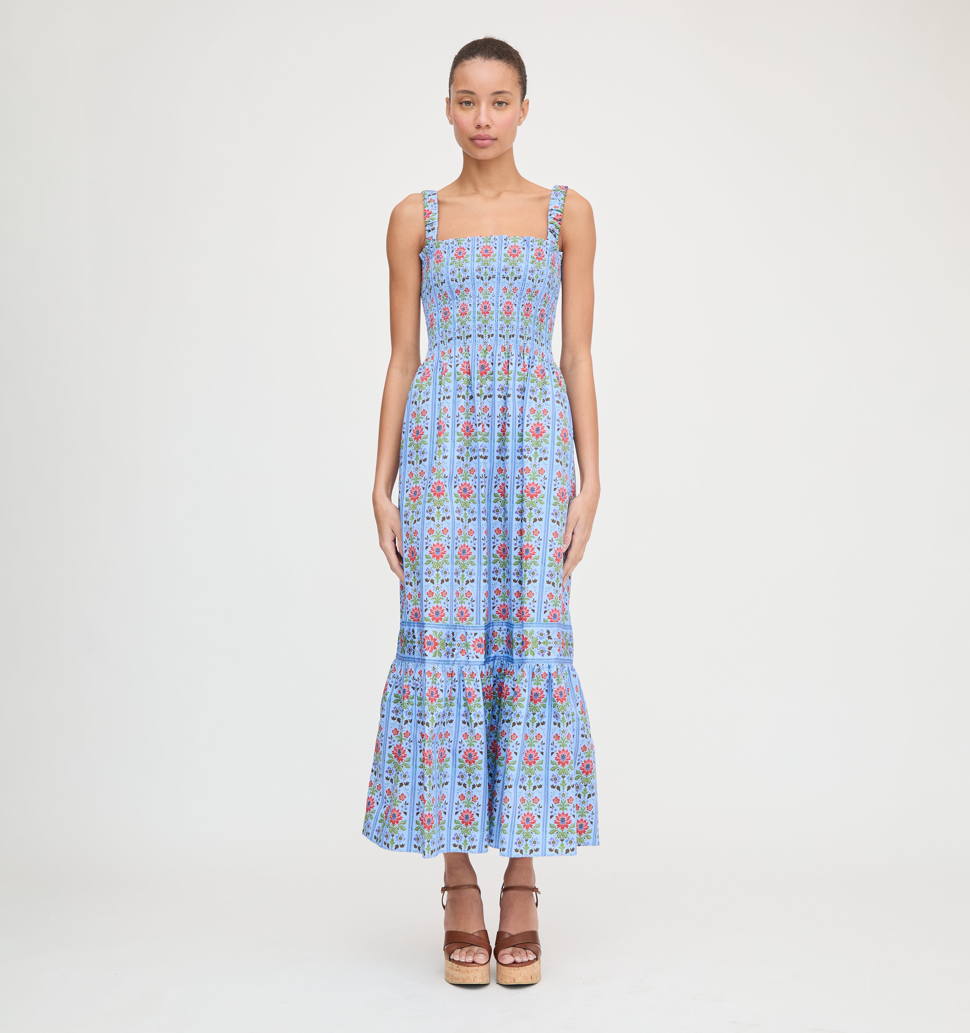 The Anjuli Nap Dress - Blue Floral Block Stripe