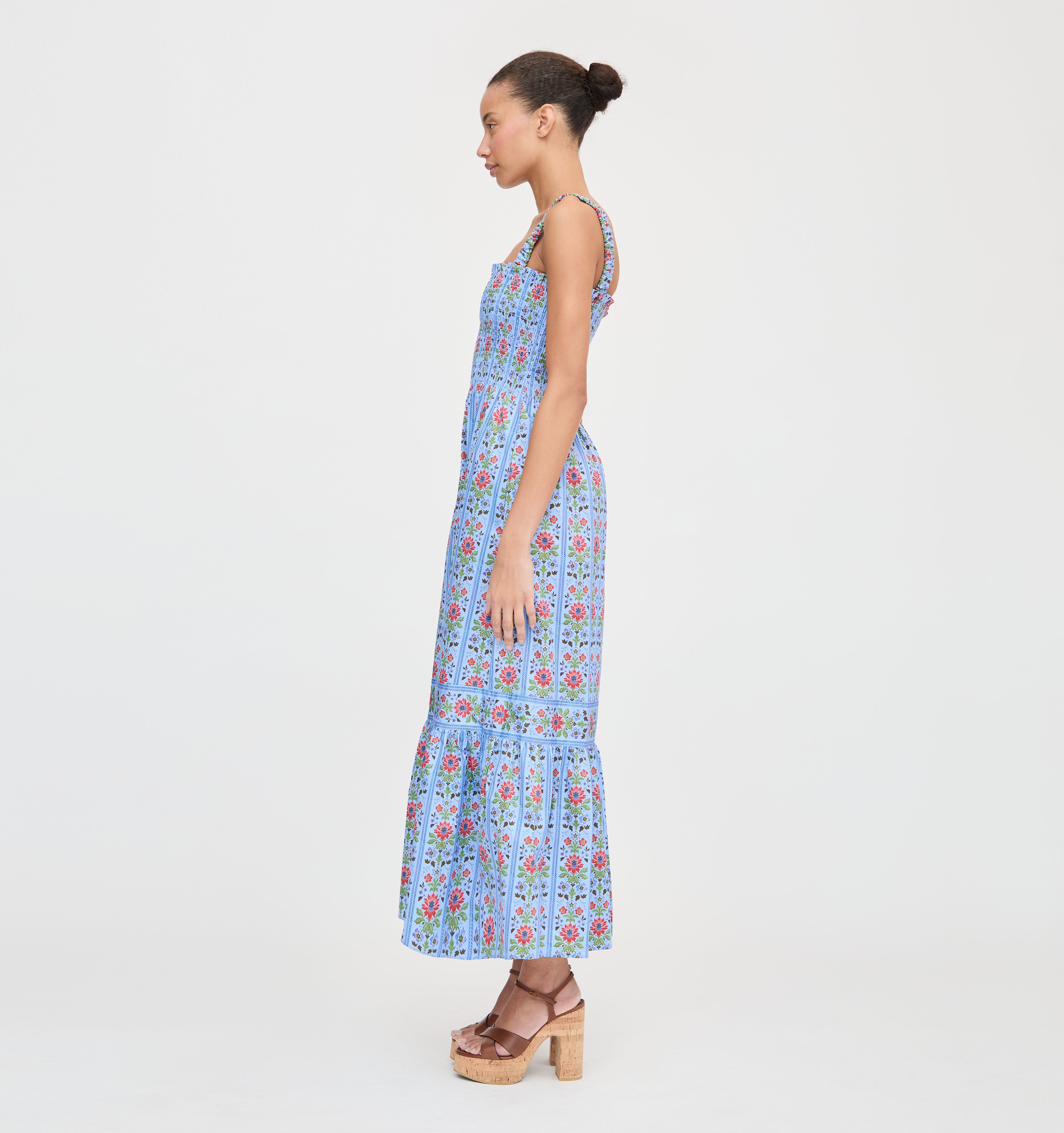 The Anjuli Nap Dress - Blue Floral Block Stripe