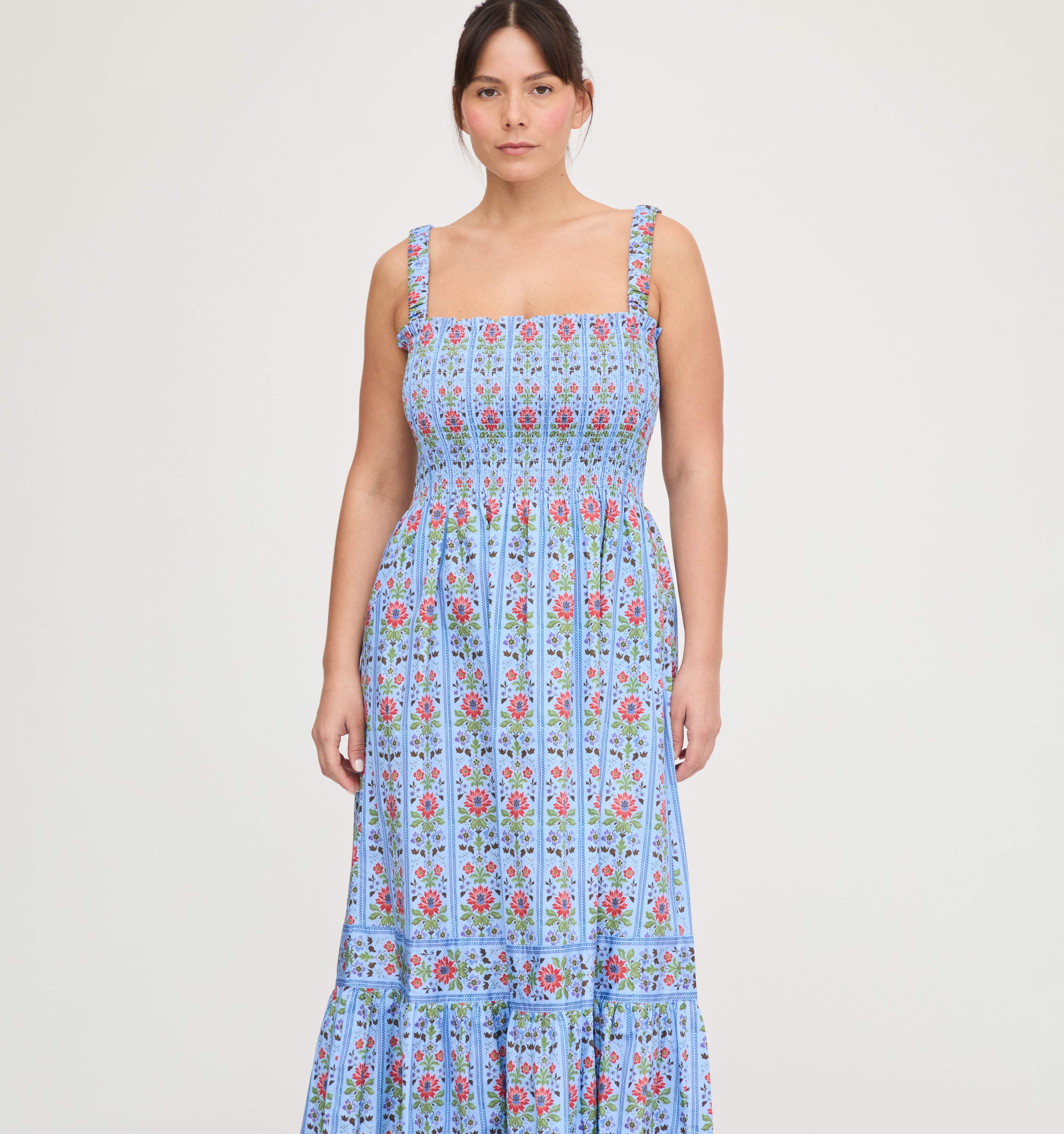 The Anjuli Nap Dress - Blue Floral Block Stripe
