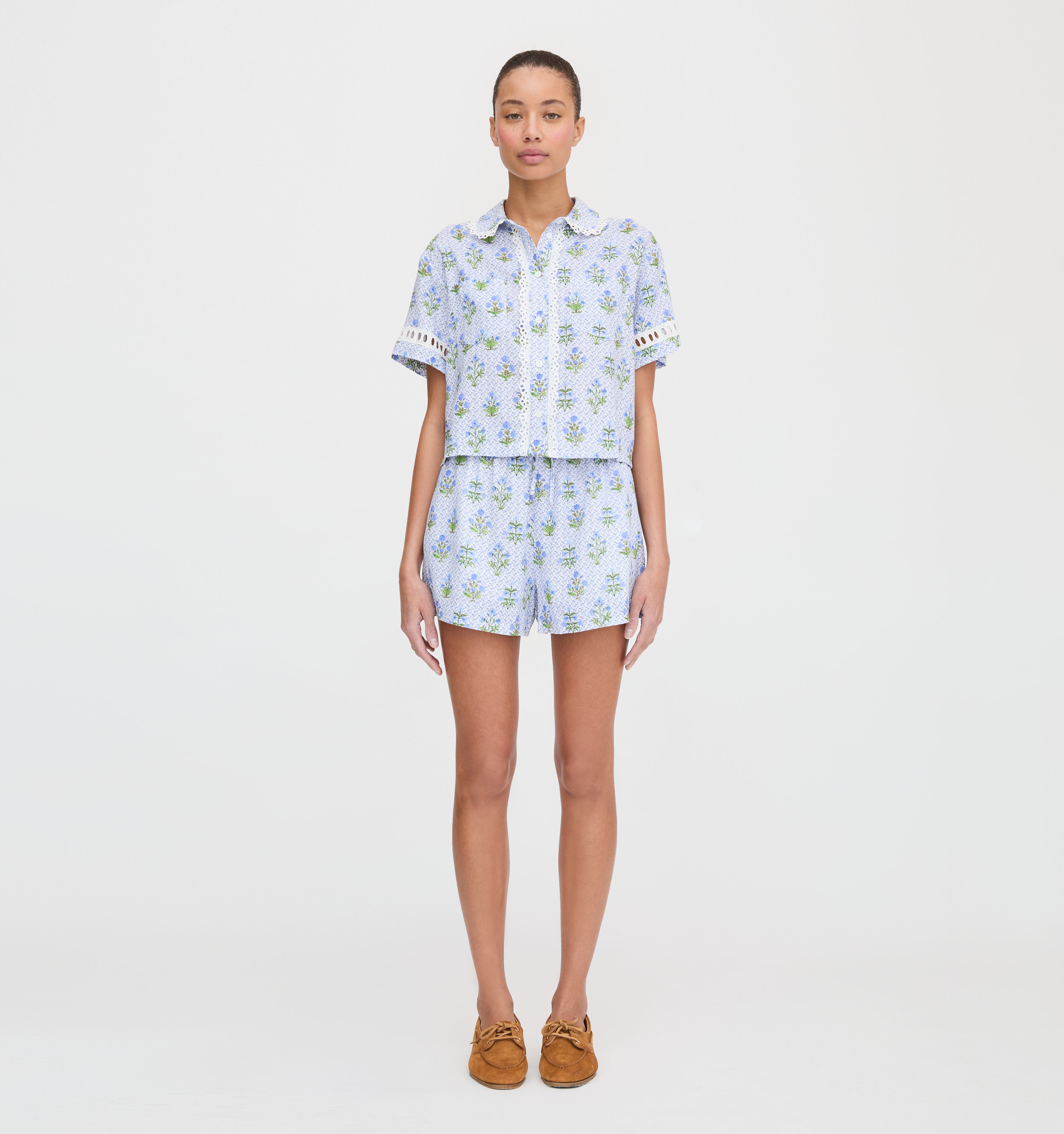 The Audrey Shorts - Blue Block Print