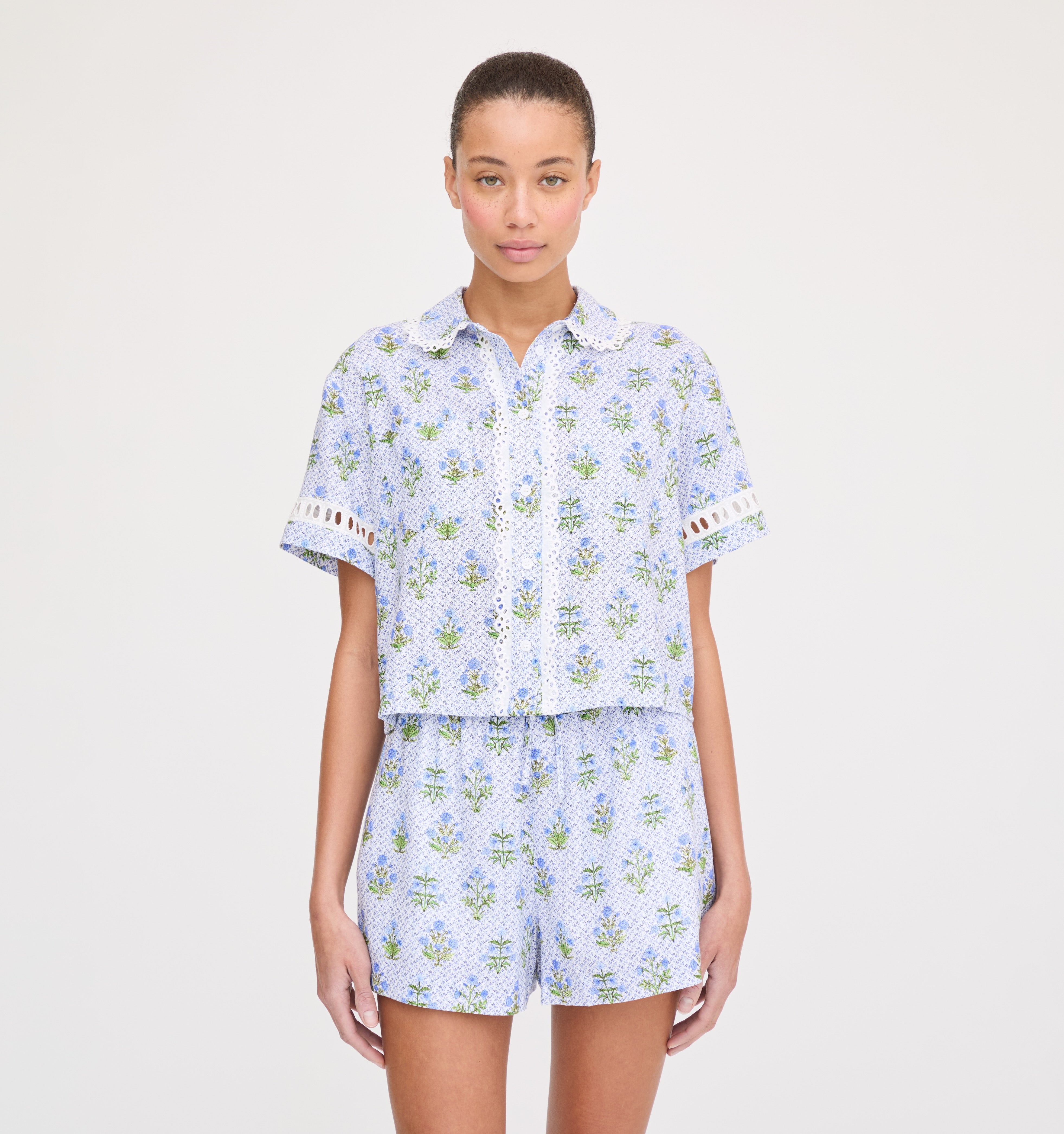 The Annette Top - Blue Block Print