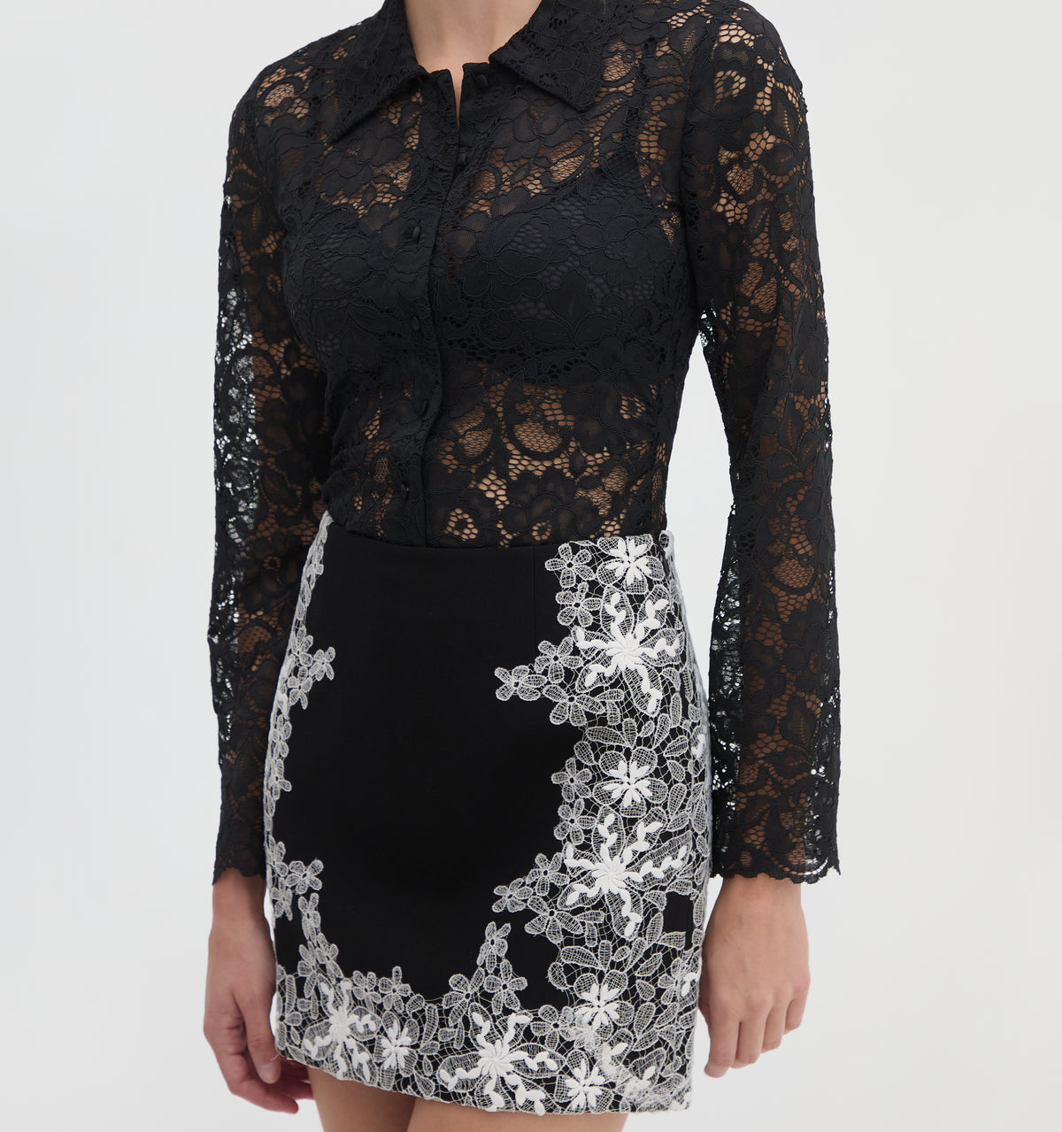 The Ash Skirt - Black with Ivory Lace