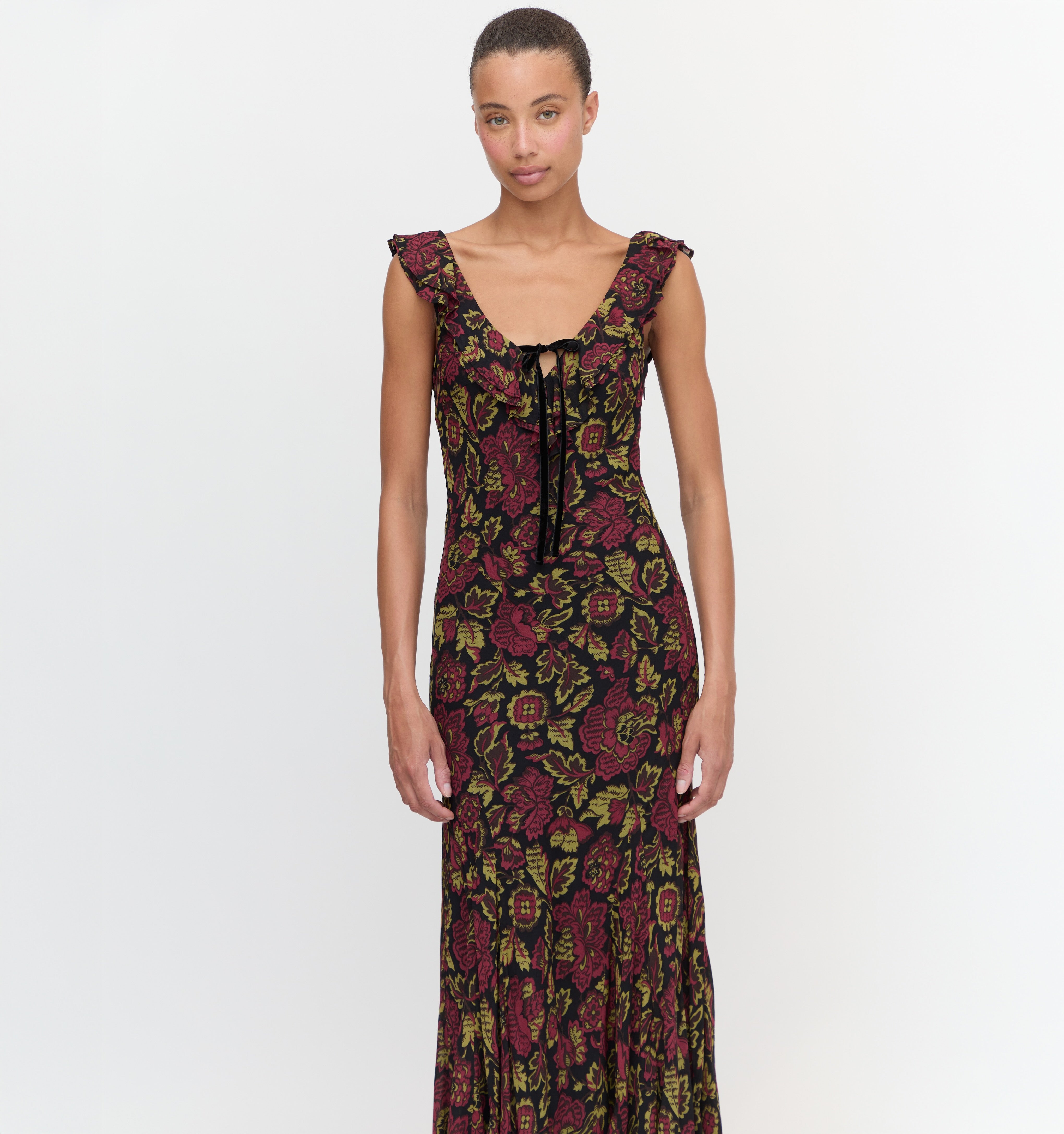 The Augustina Dress in Black Palampore Floral color: Black Palampore Floral