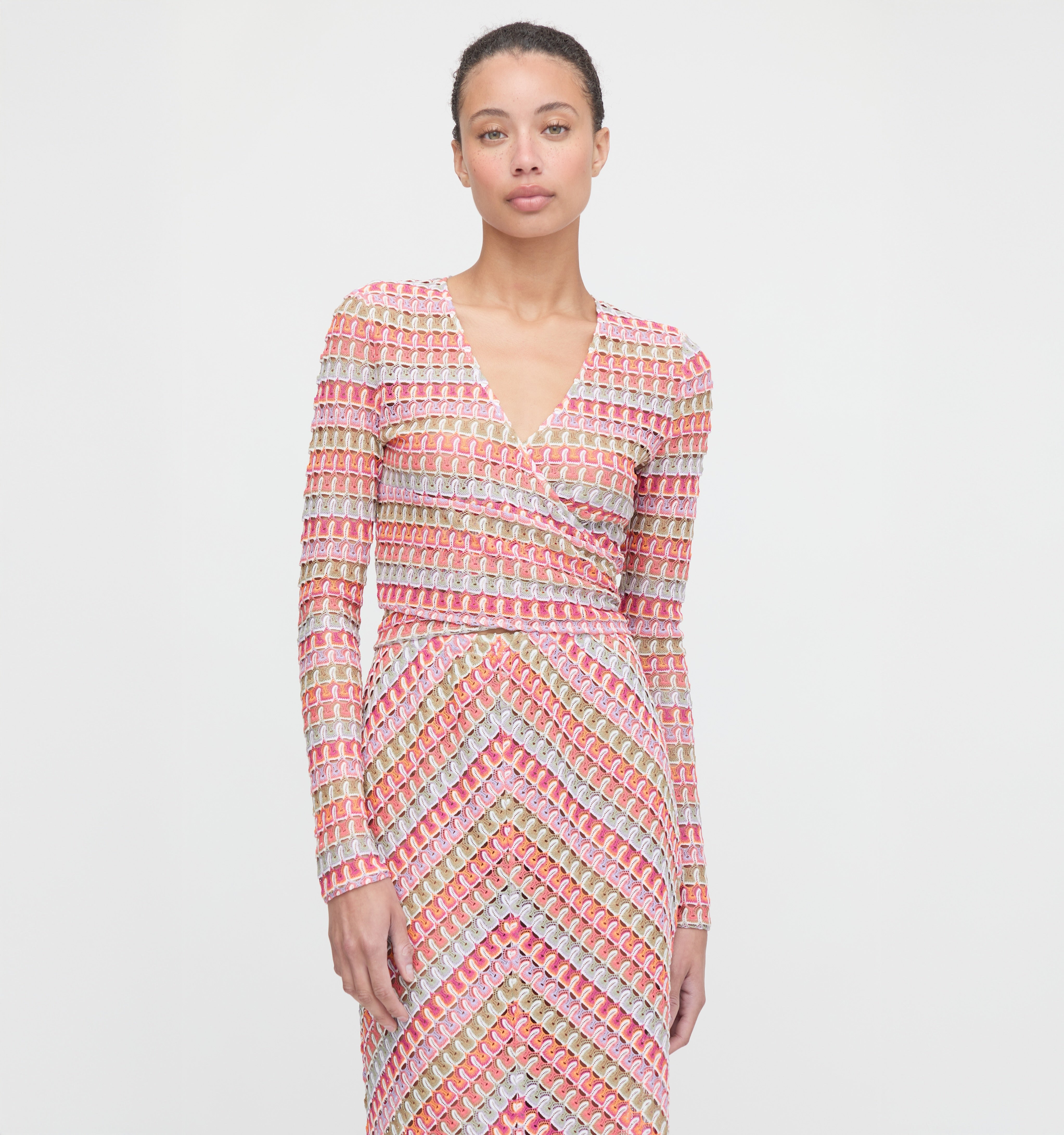 The Aviva Wrap Top - Pastel Crochet Knit