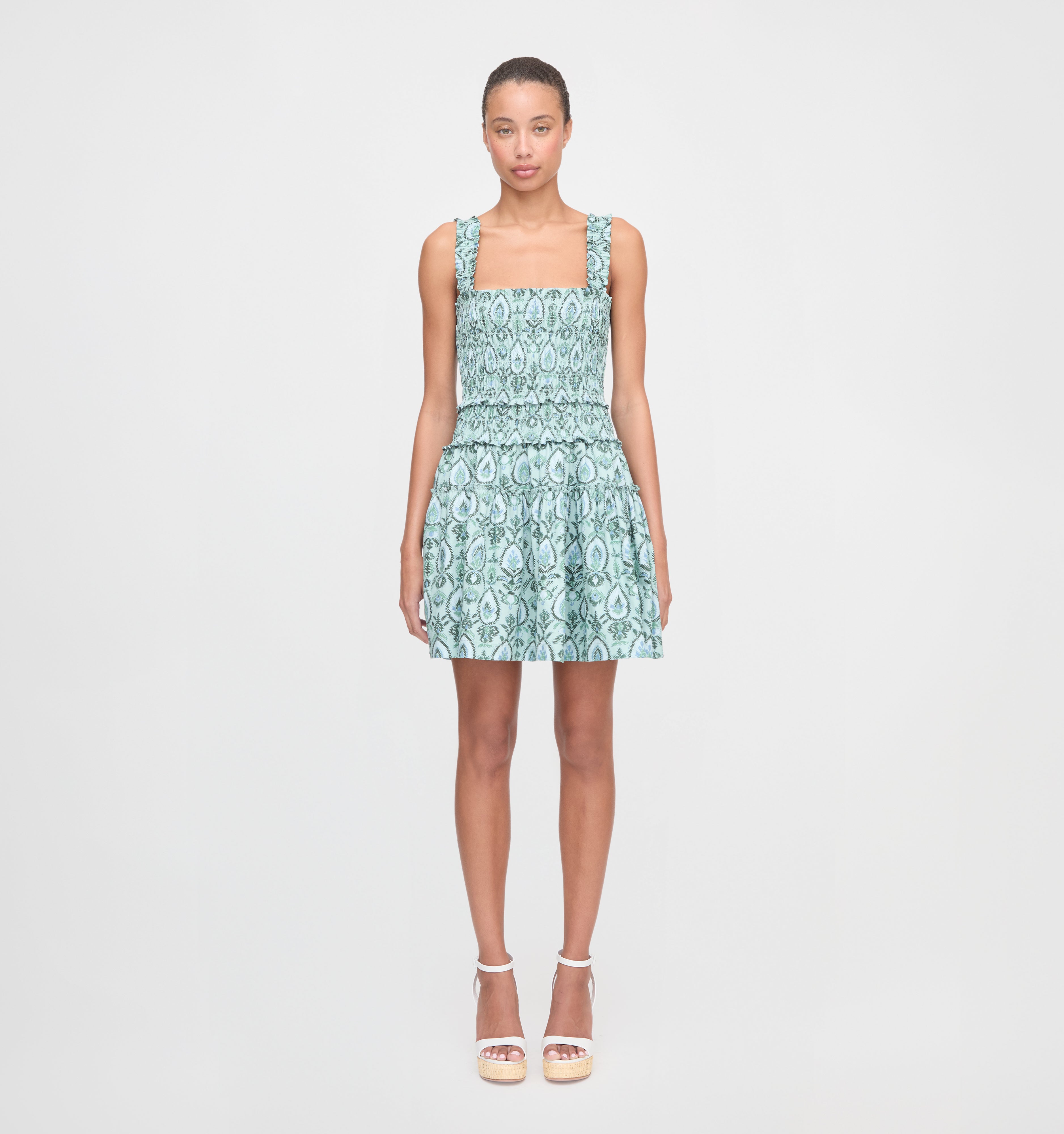 The Azalea Mini Nap Dress - Green Palm Ikat