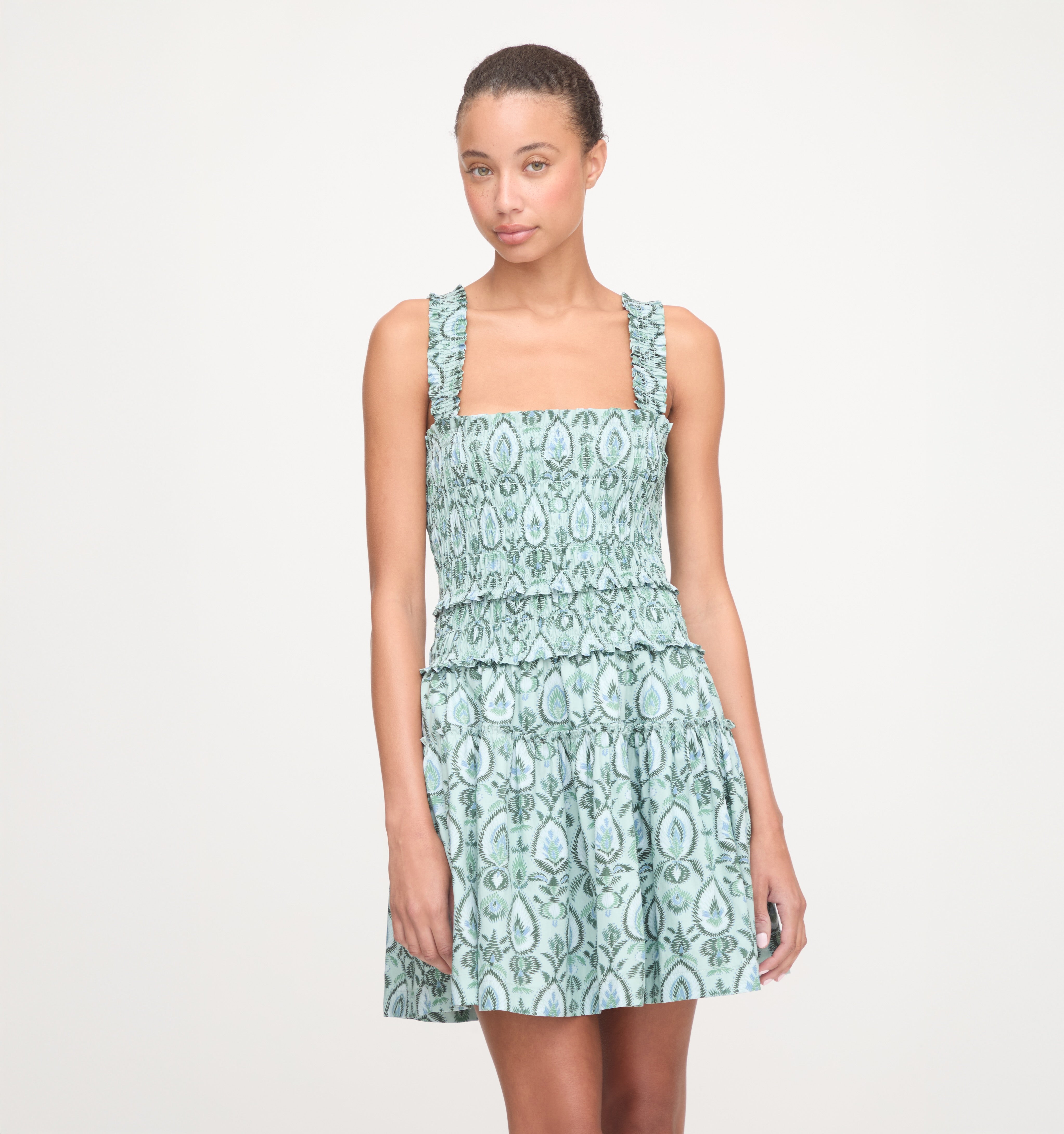 The Azalea Mini Nap Dress - Green Palm Ikat