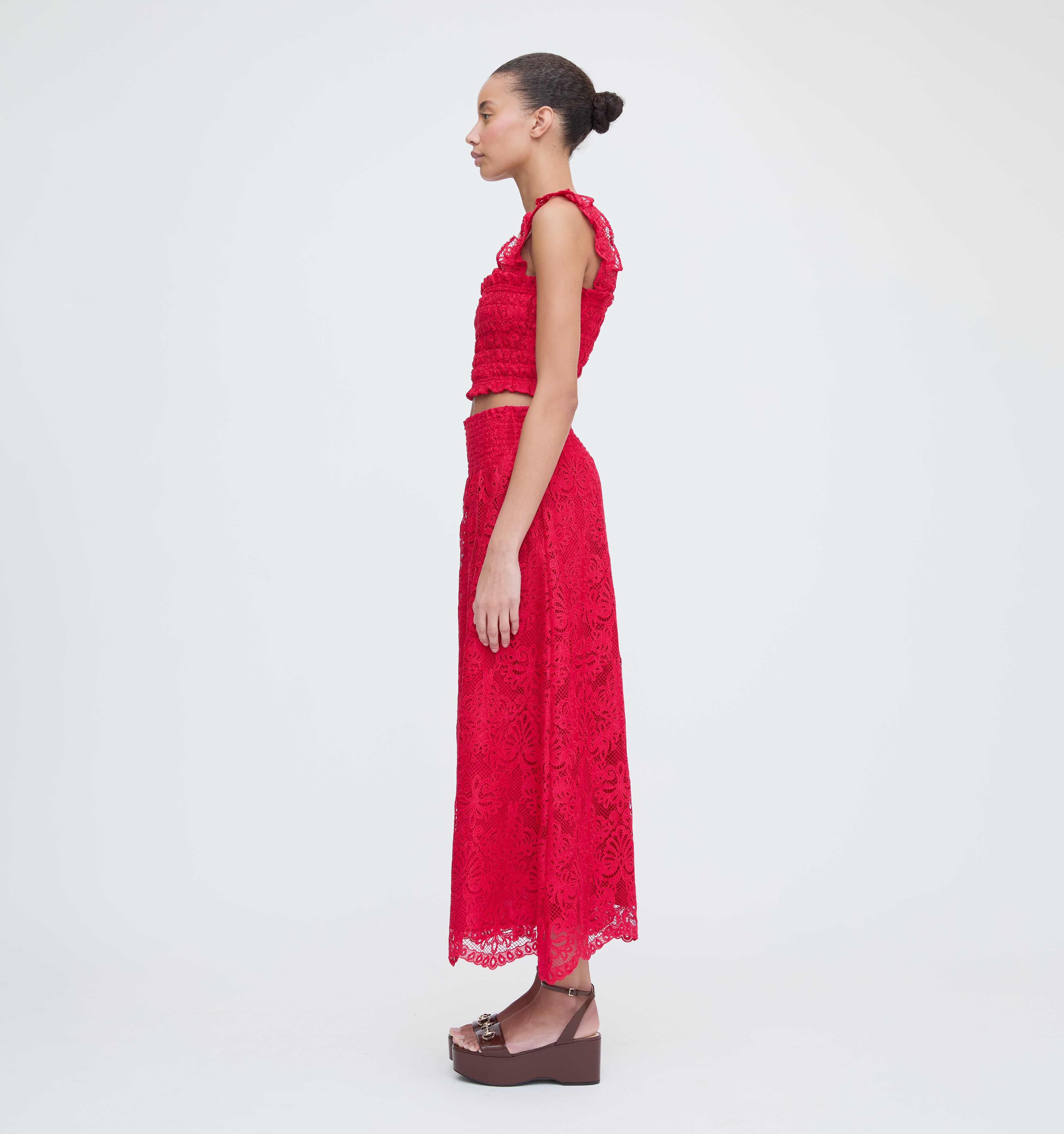 The Delphine Nap Skirt - Cerise Lace
