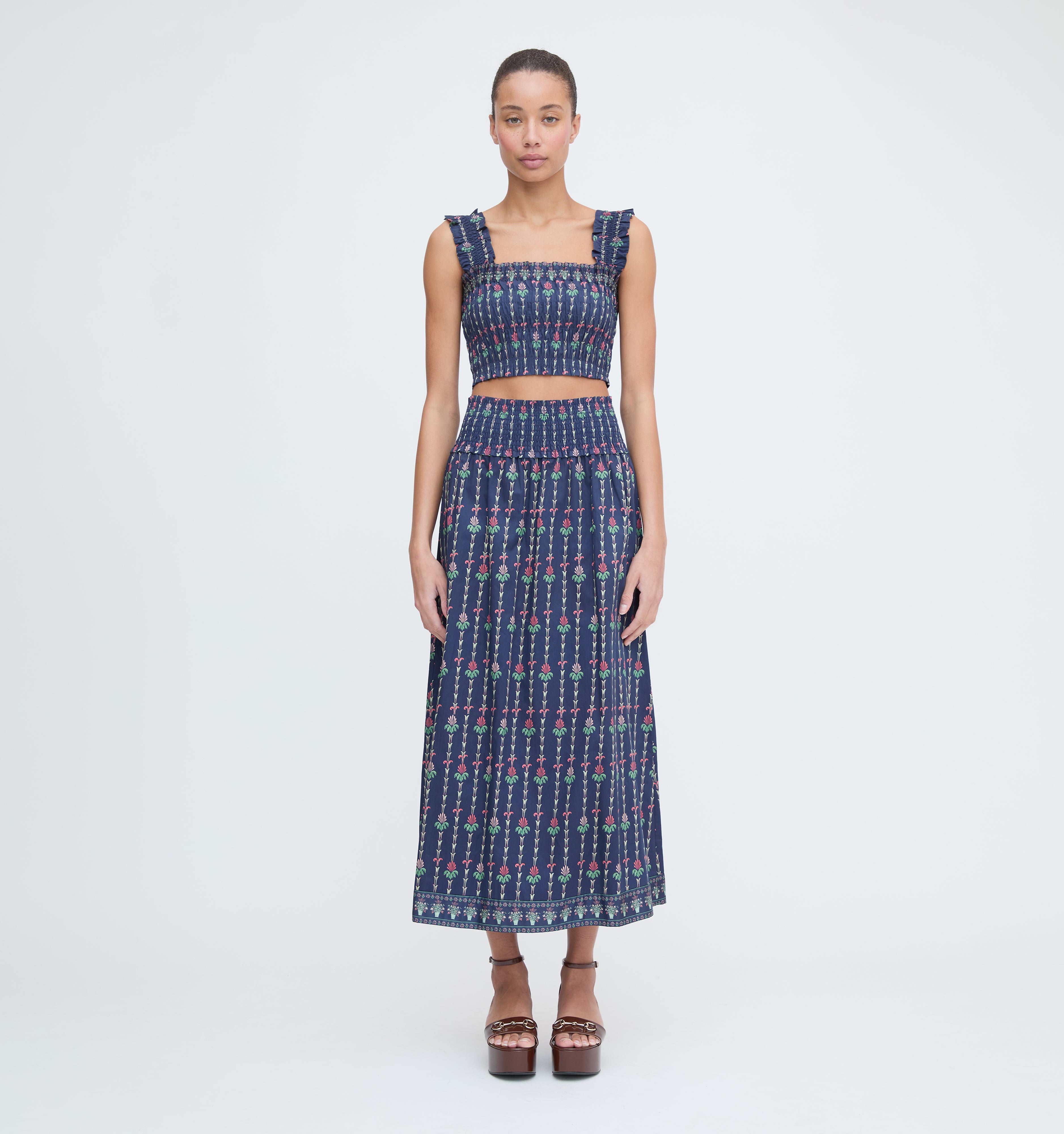 The Delphine Nap Skirt - Navy Trailing Fern
