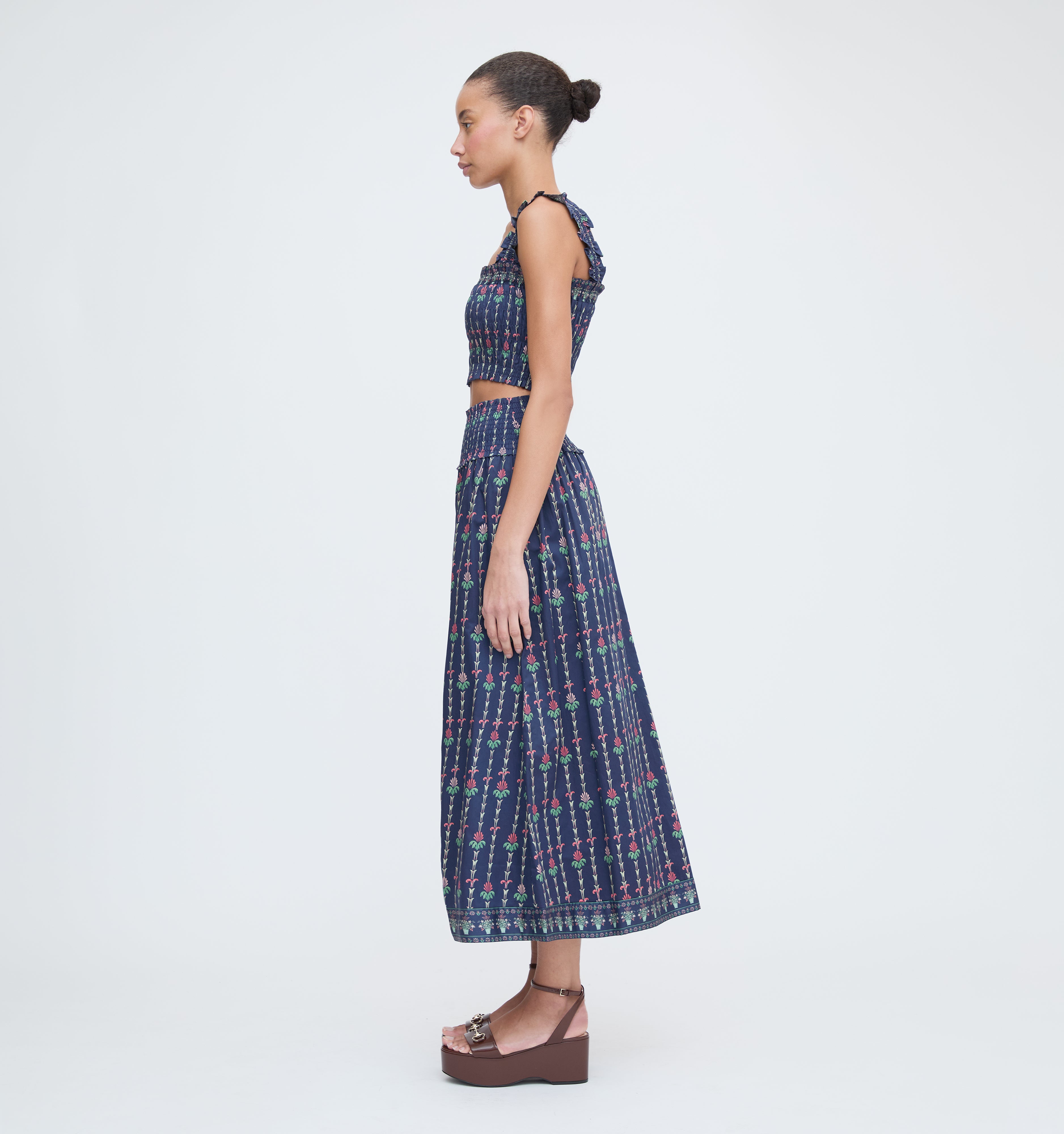The Delphine Nap Skirt - Navy Trailing Fern