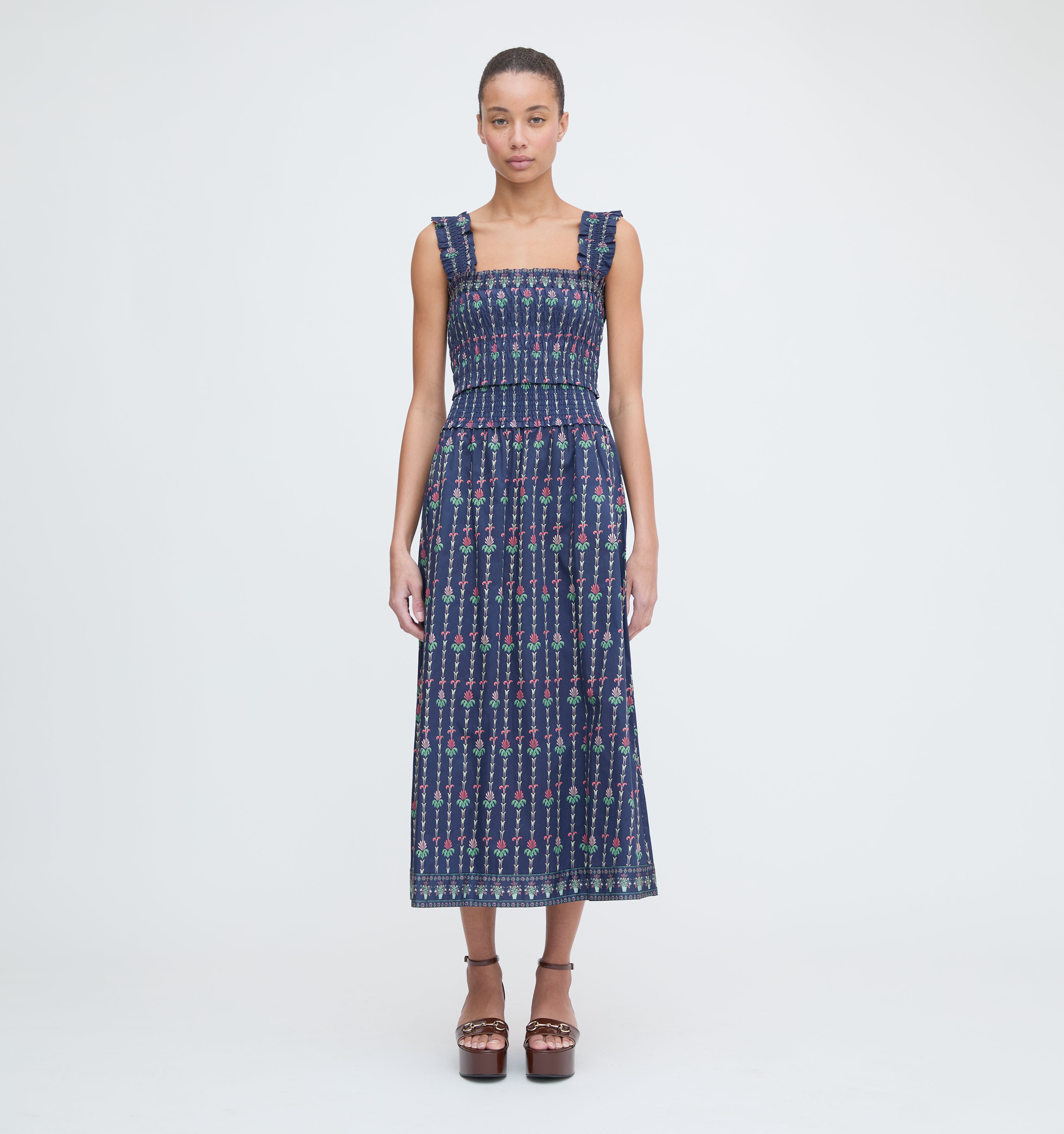 The Delphine Nap Skirt - Navy Trailing Fern