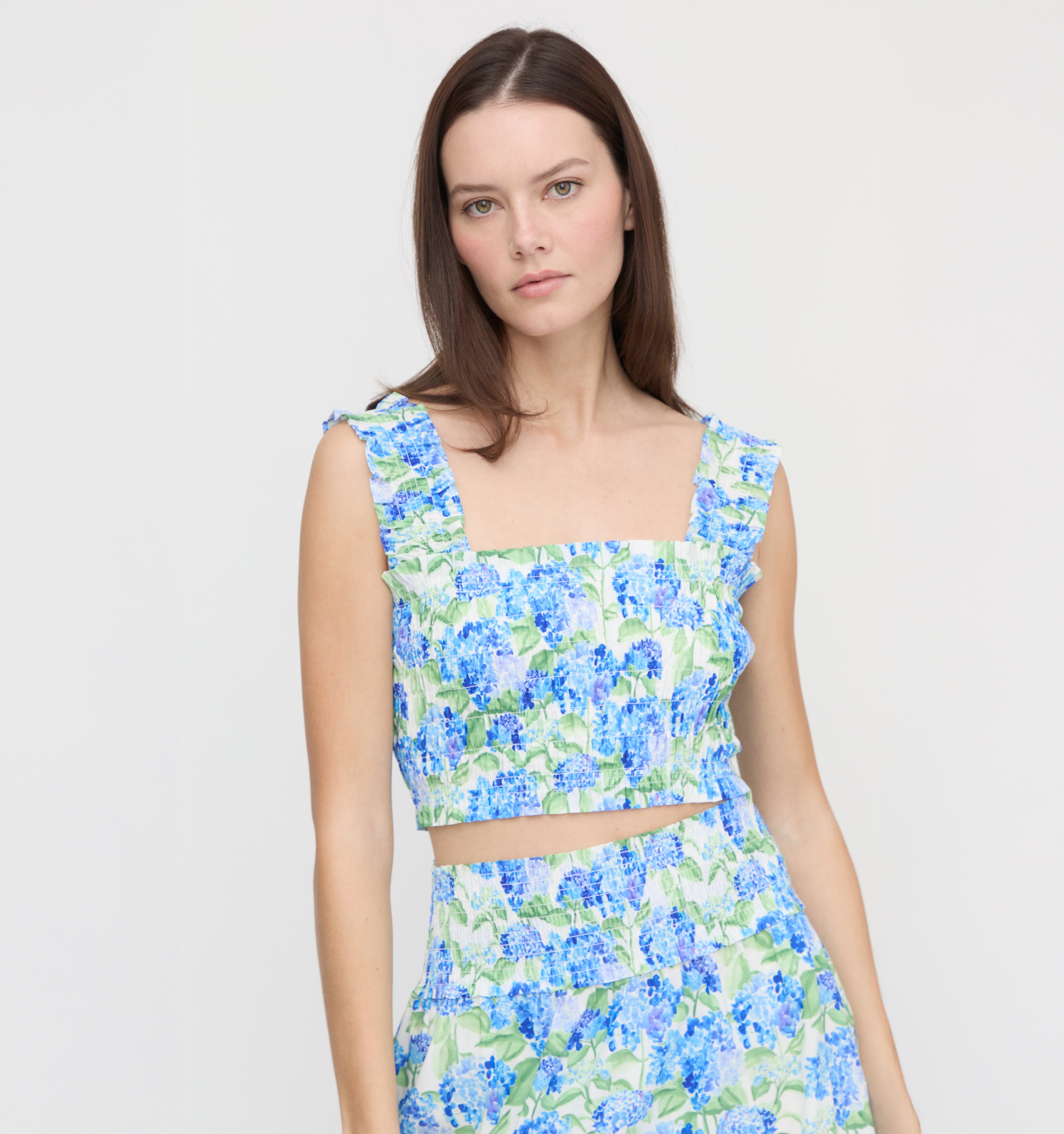 The Hill House x La Coqueta Azalea Nap Top - Blue Watercolor Hydrangea