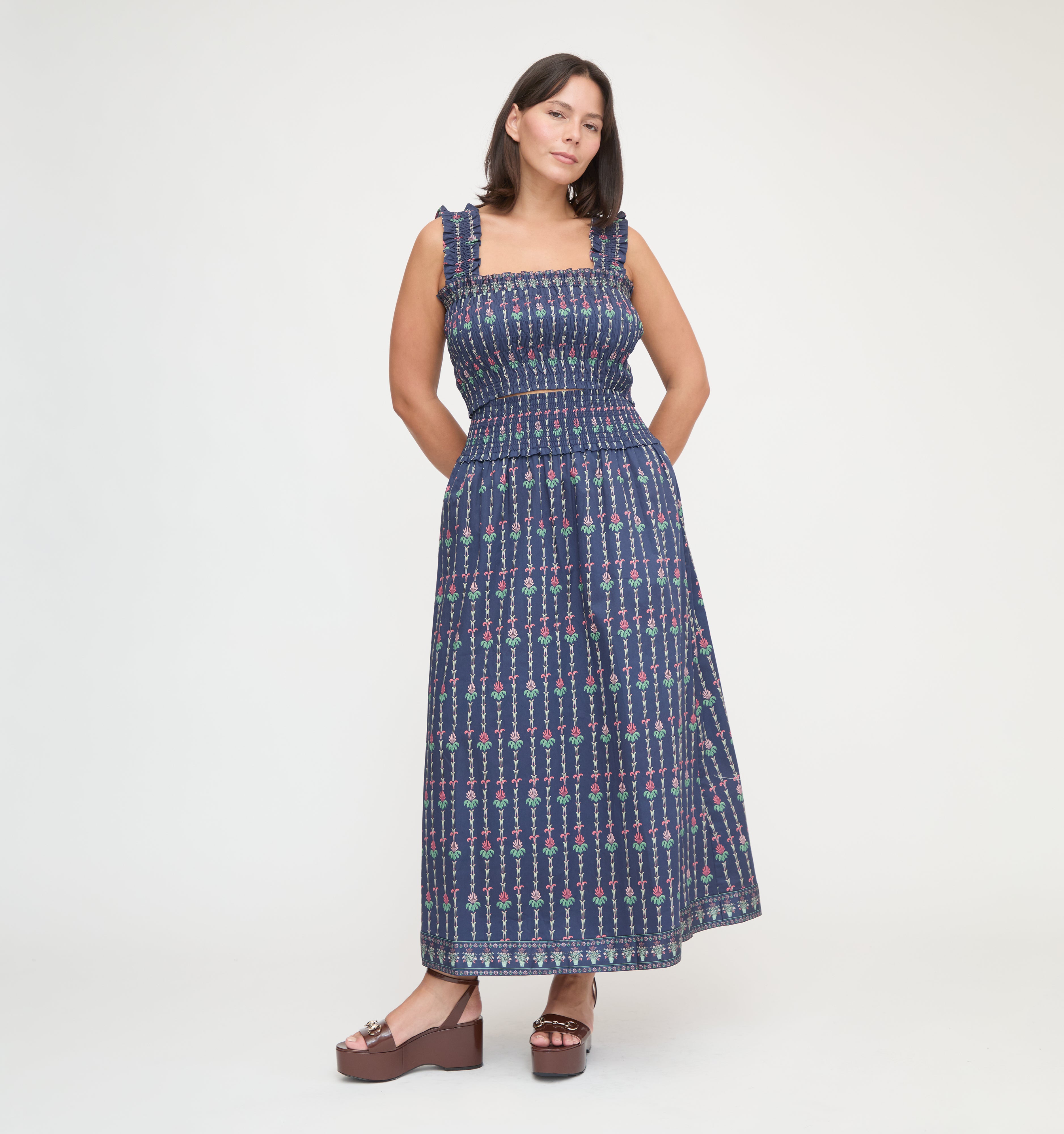 The Delphine Nap Skirt - Navy Trailing Fern