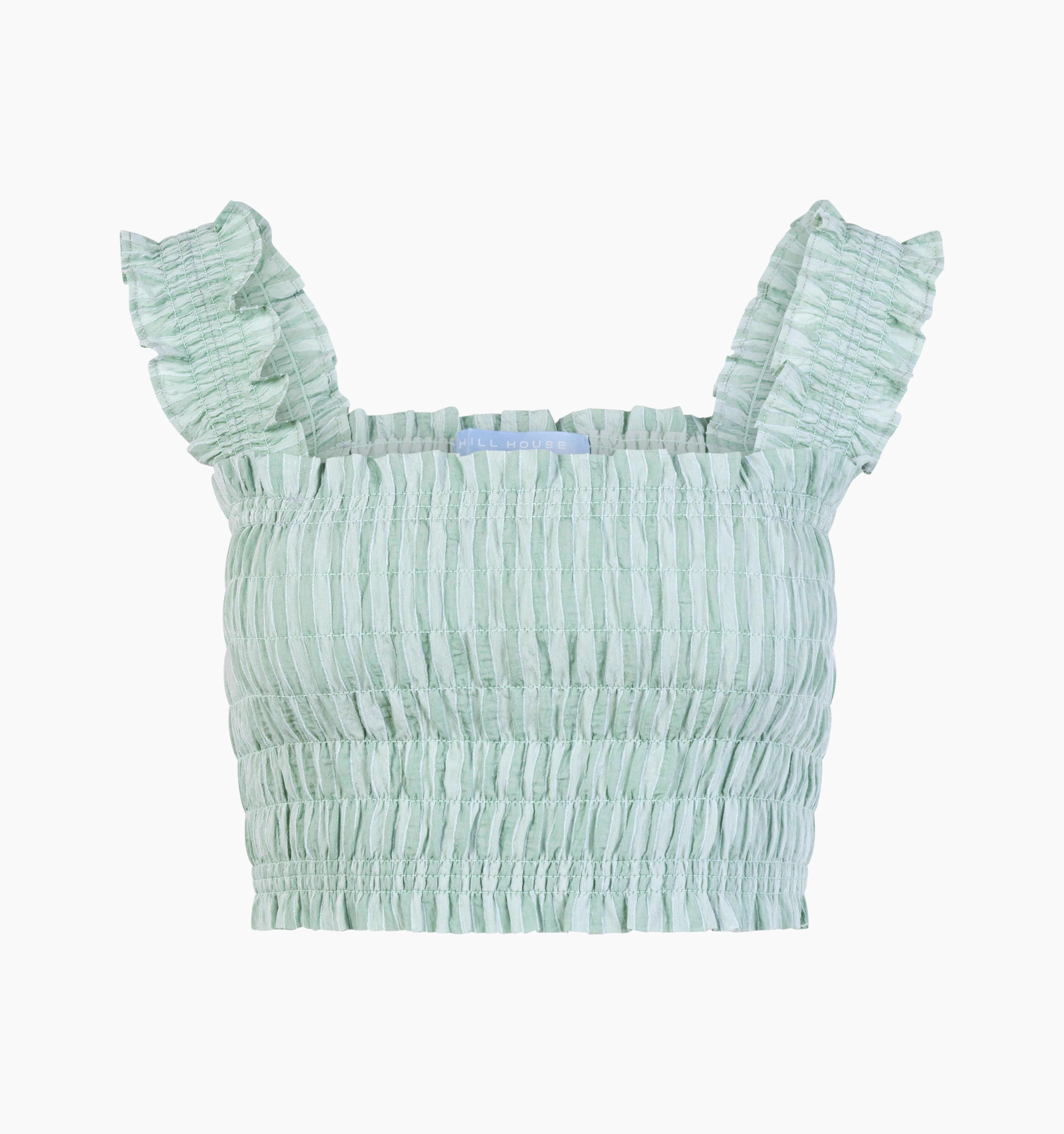 The Azalea Nap Top - Sage Green Tonal Seersucker