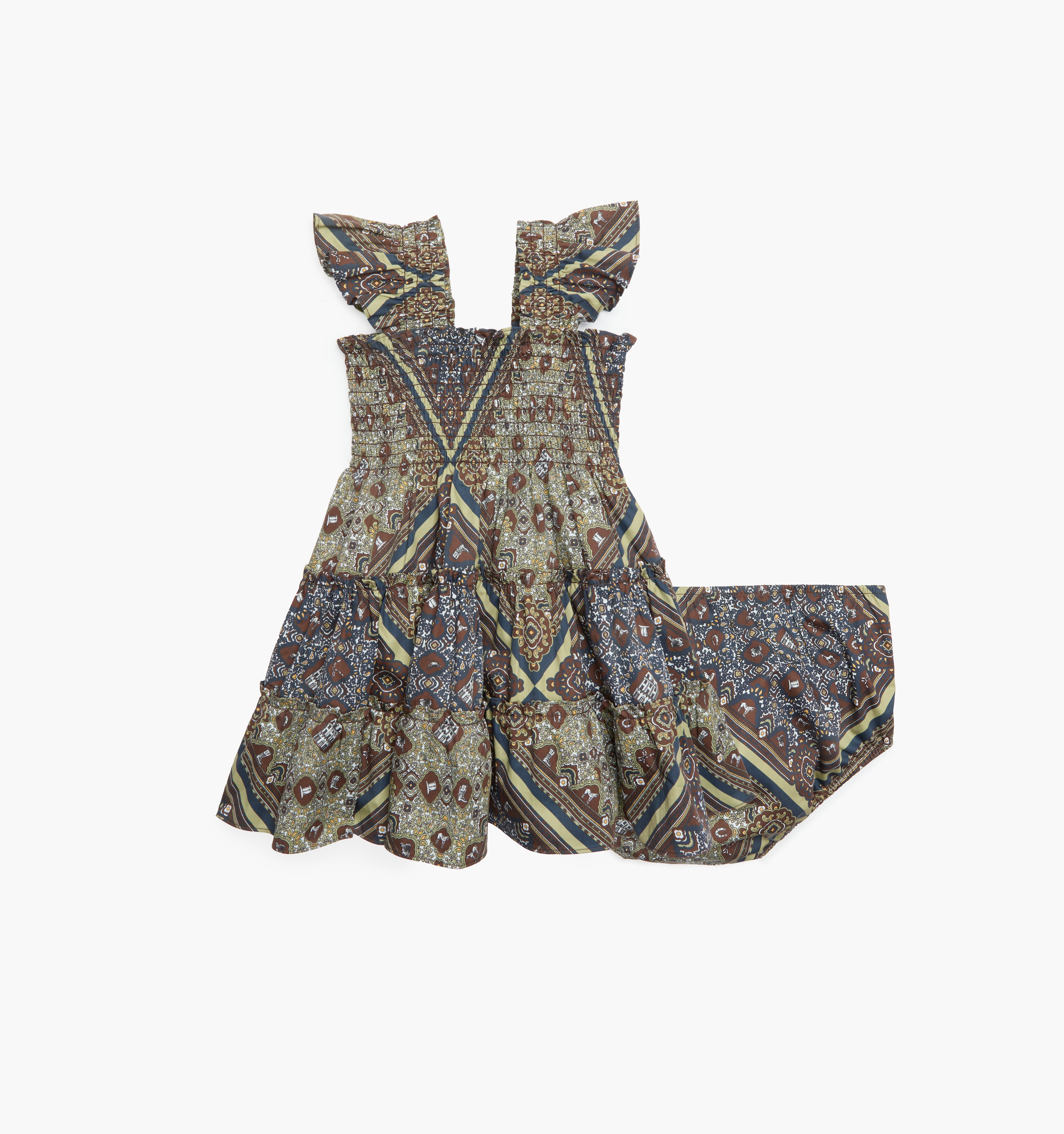 The Baby Ellie Nap Dress in Olive Equestrian Scarf color: Olive Equestrian Scarf