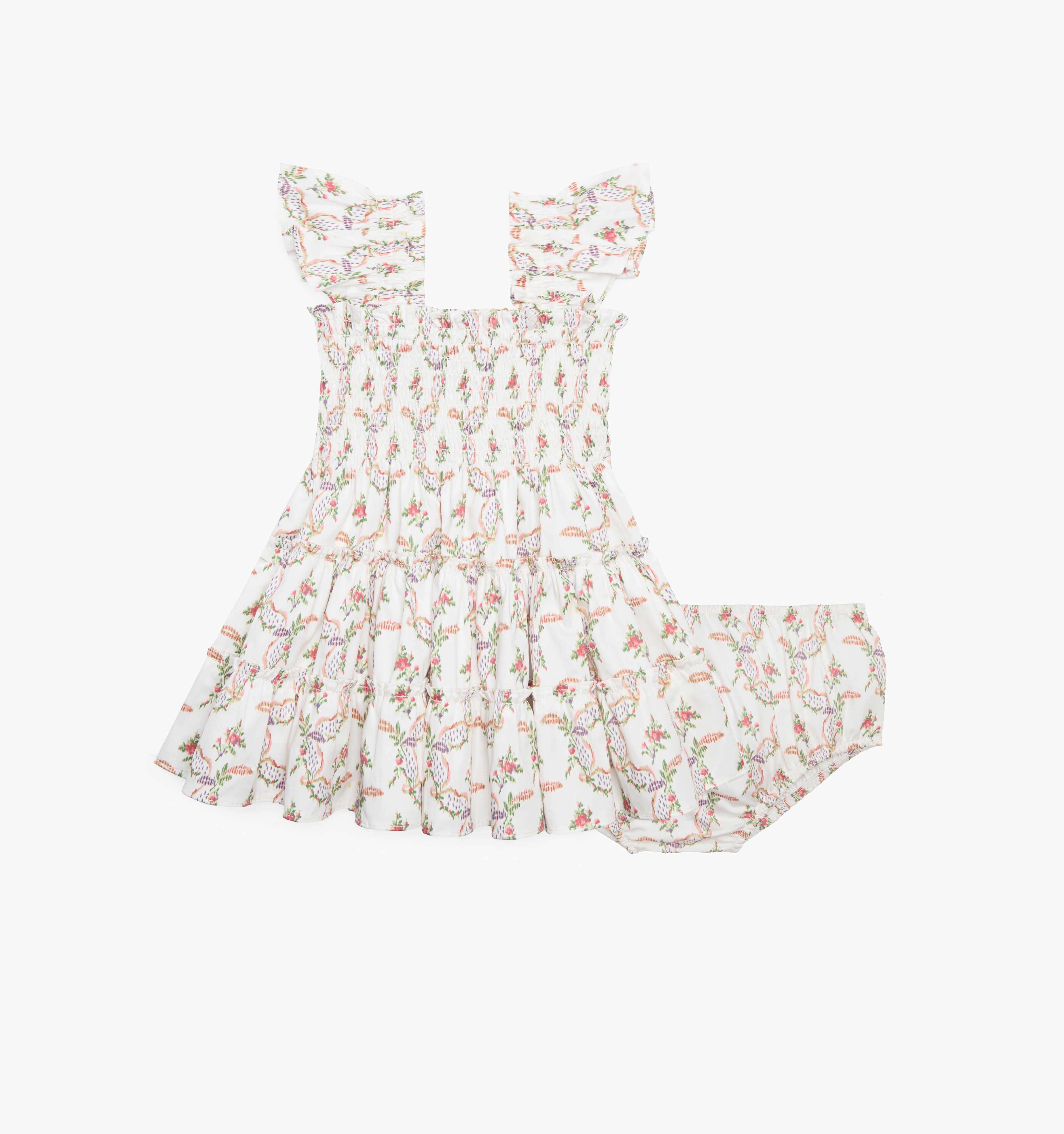 The Baby Ellie Nap Dress in Pink Ribbon Rose Ikat color: Pink Ribbon Rose Ikat