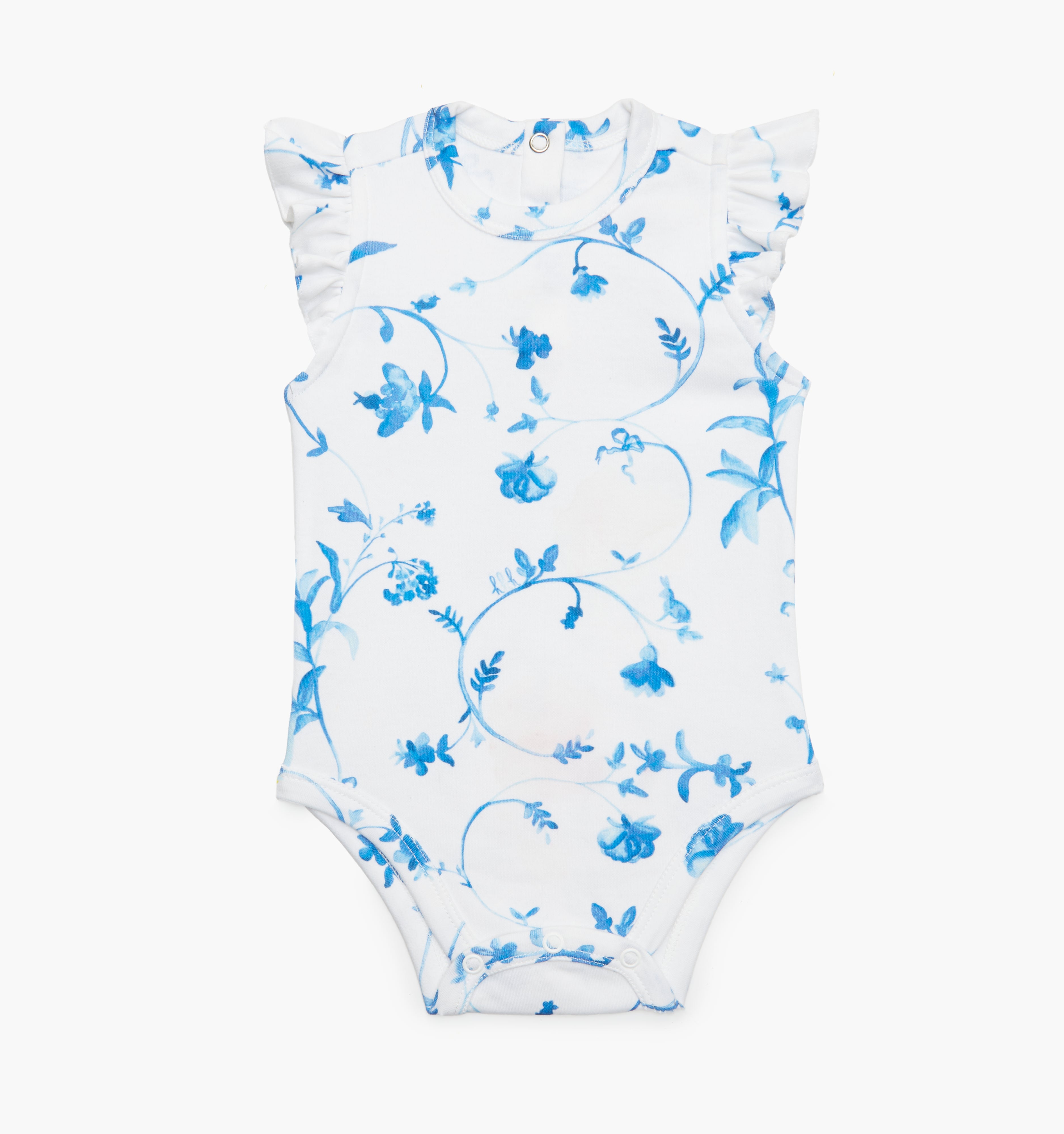 The Jillee Ruffle Onesie - Blue Botanical – Hill House Home