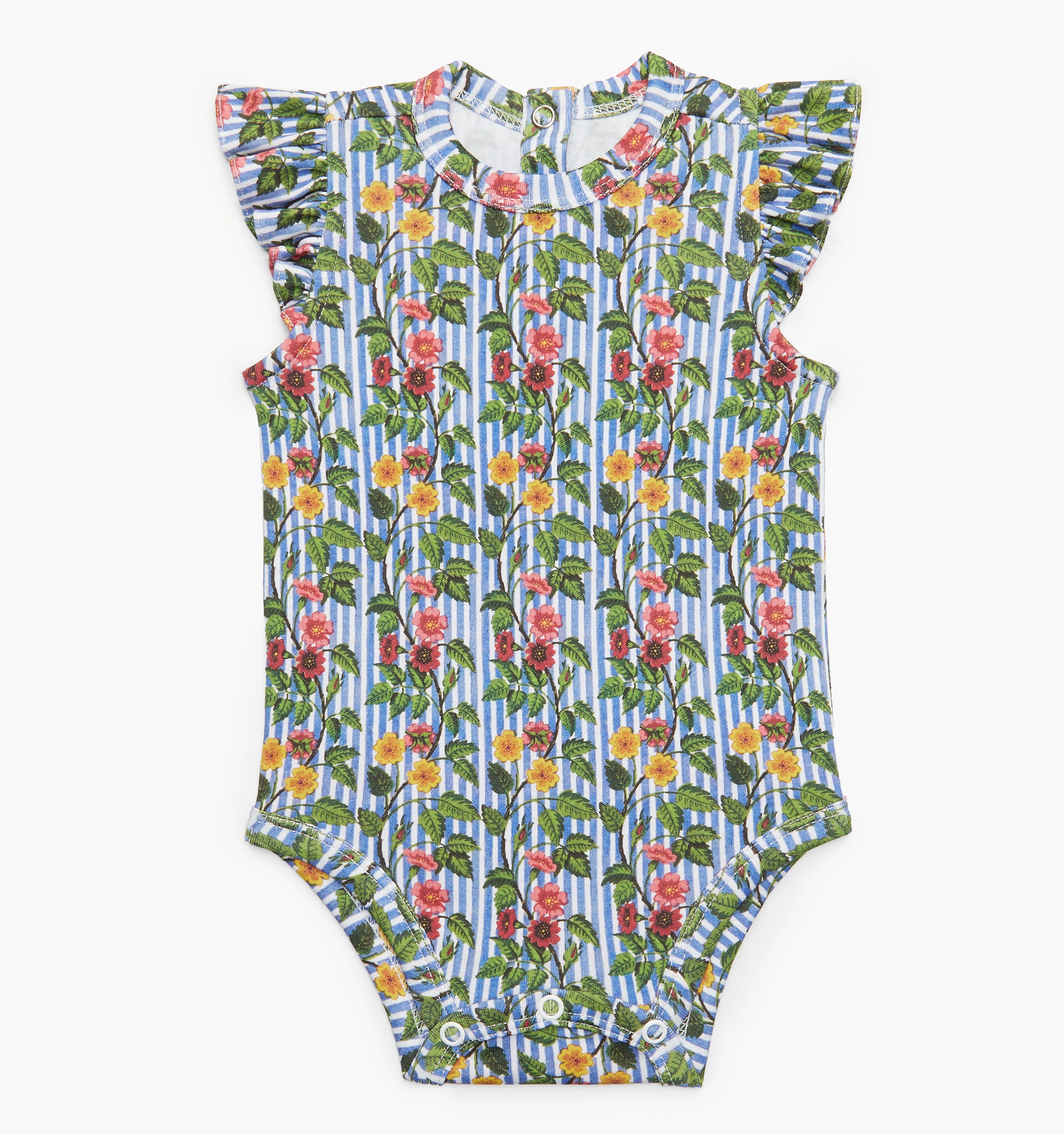 The Jillee Ruffle Onesie - Geranium Stripe