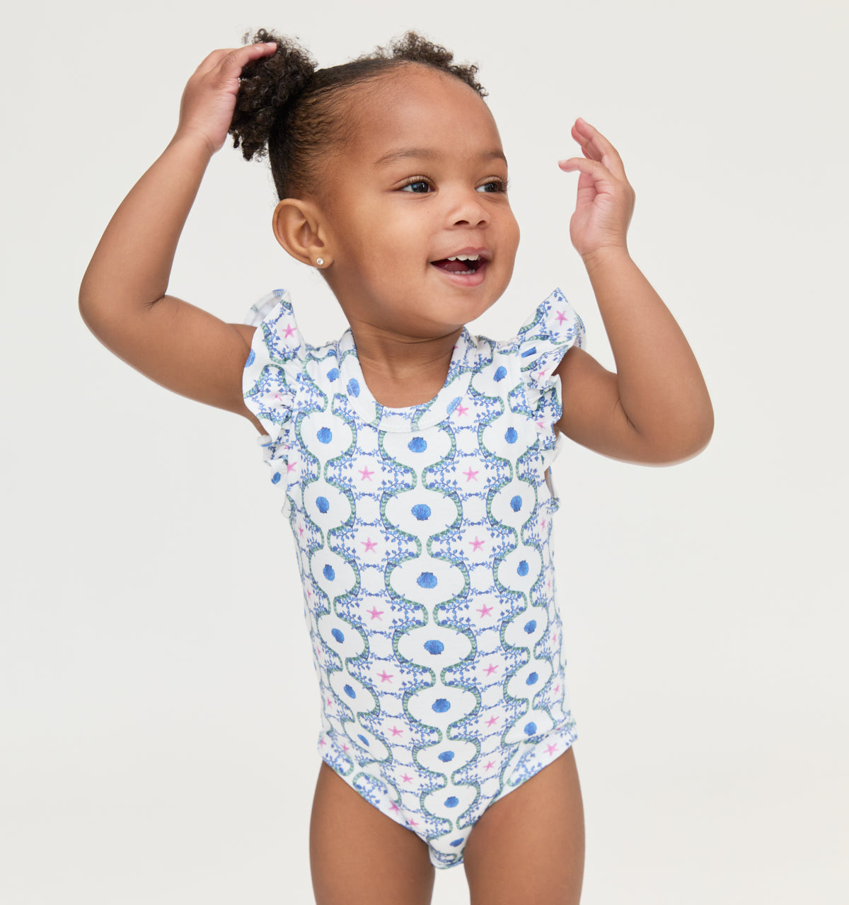 The Jillee Ruffle Onesie - White Cisco Trellis