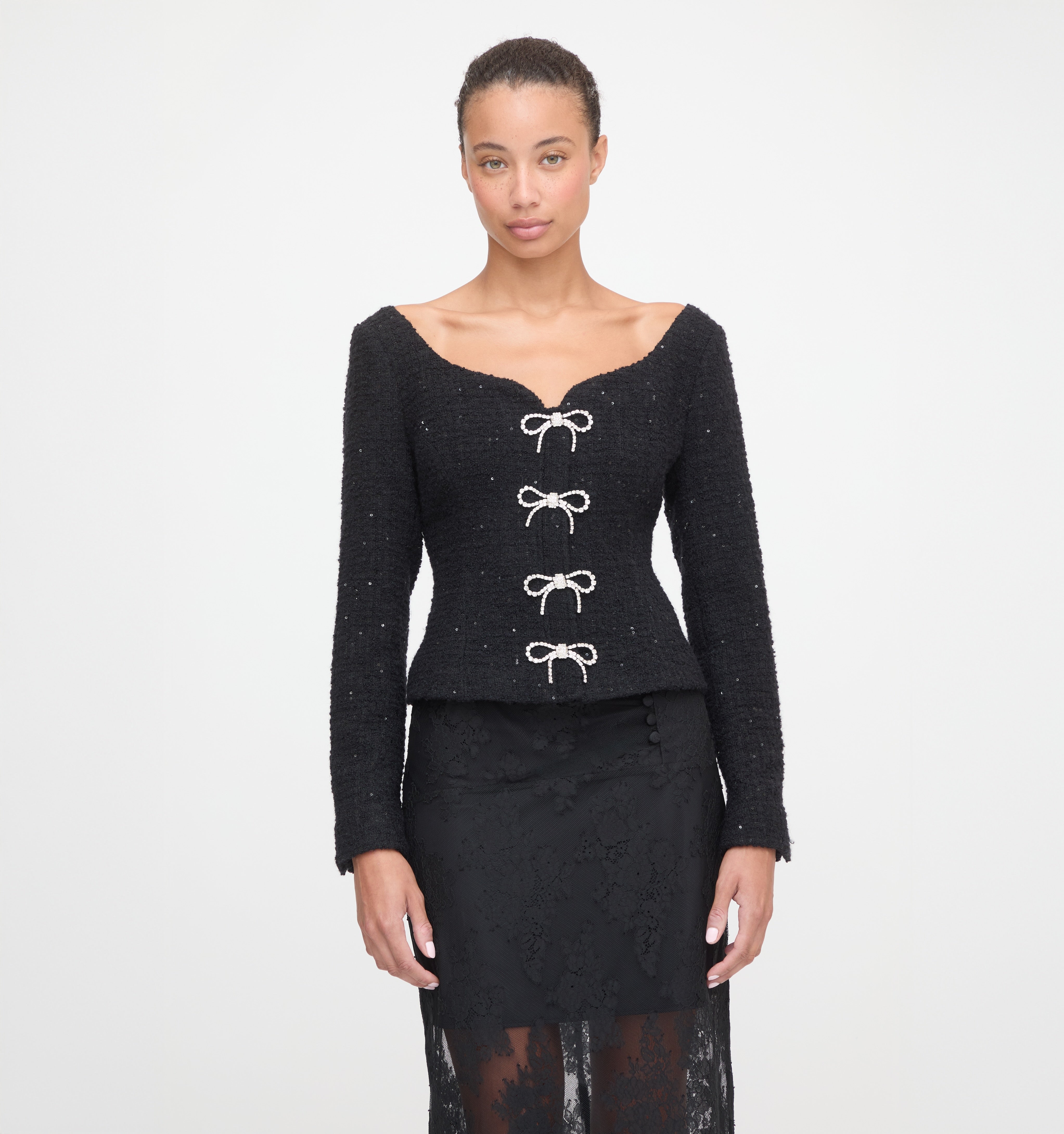 The Bec Jacket in Black Sequin Tweed color: Black Sequin Tweed 