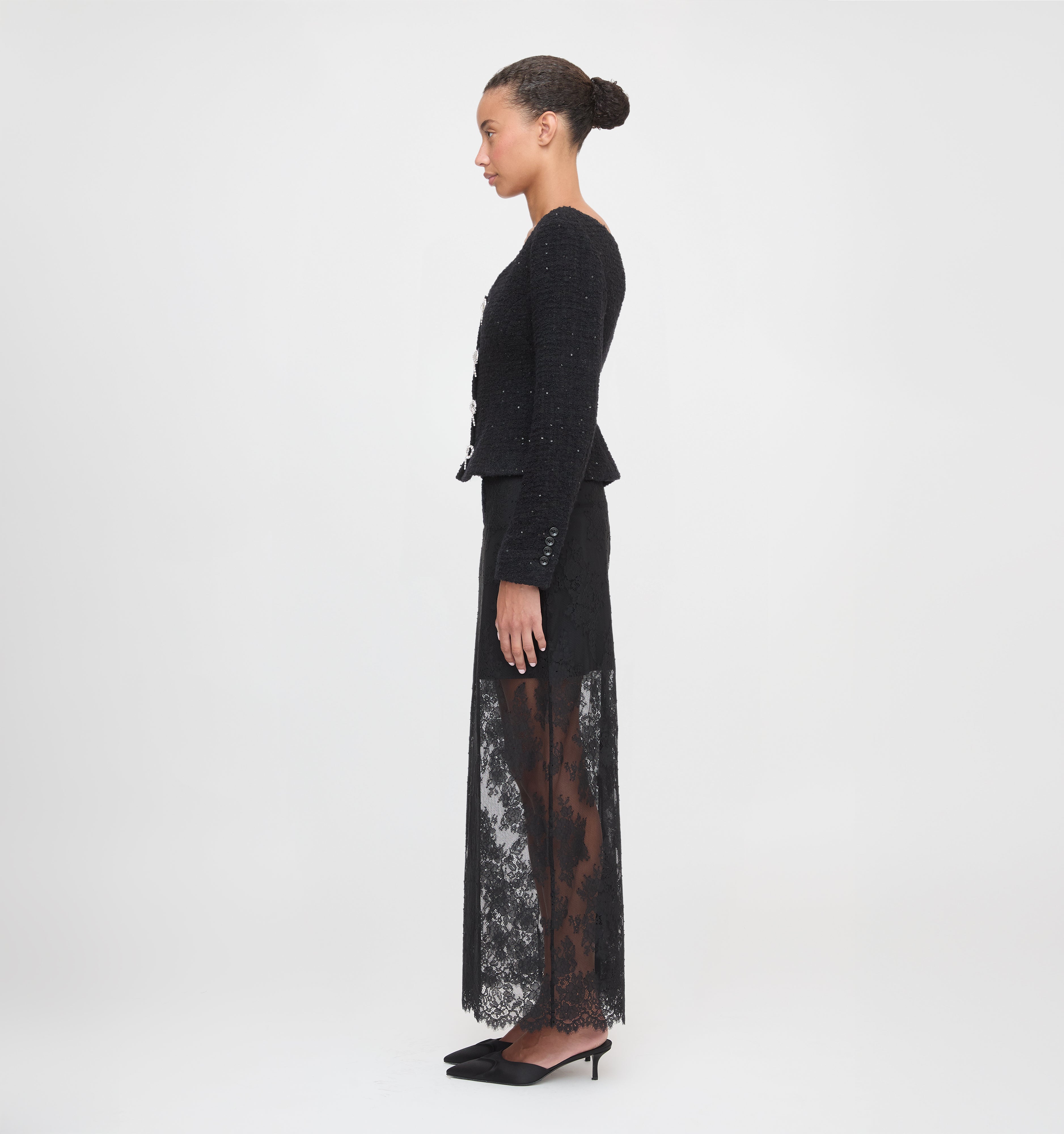 The Bec Jacket in Black Sequin Tweed color: Black Sequin Tweed 