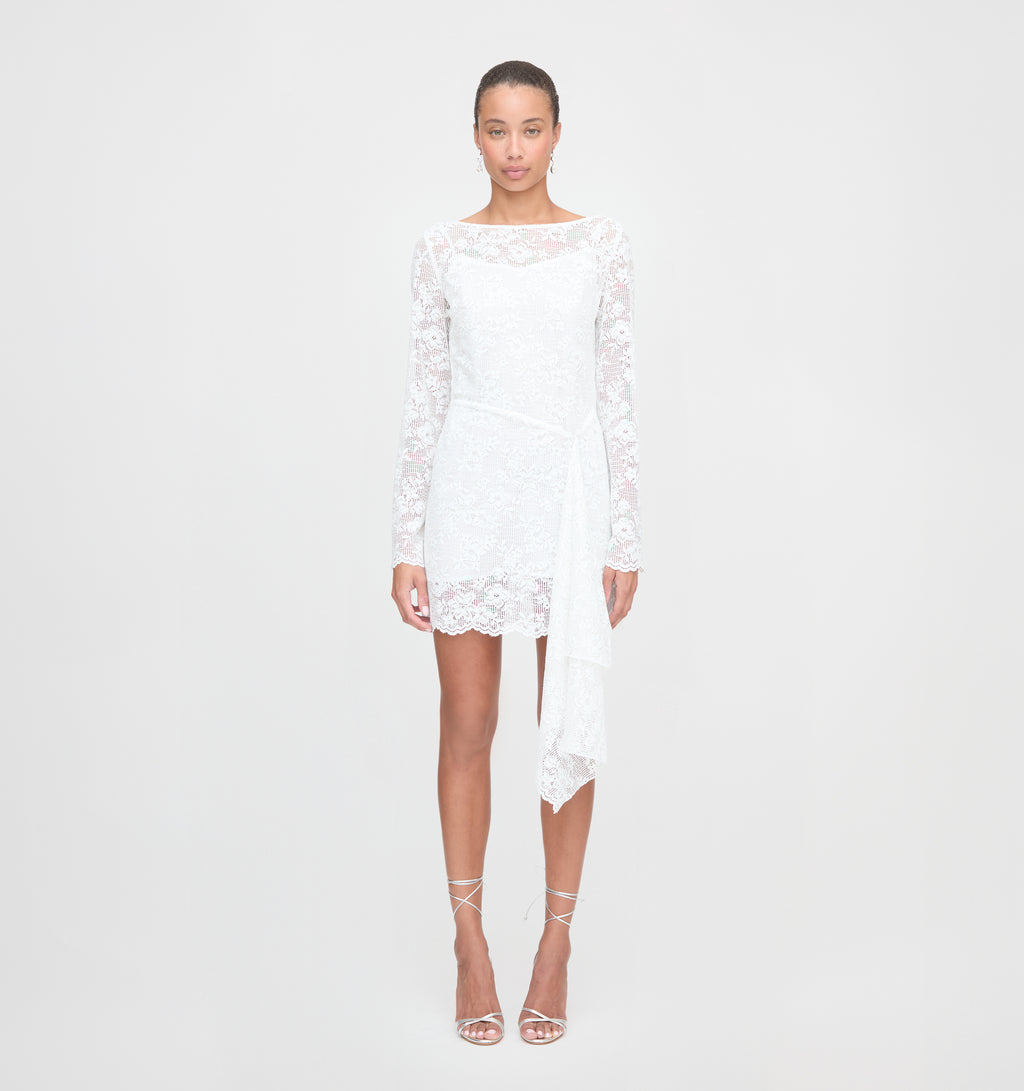 metallic white dress The Becca Devine Sweetheart Neck Short Sheer bodice dresses up back color:Navy