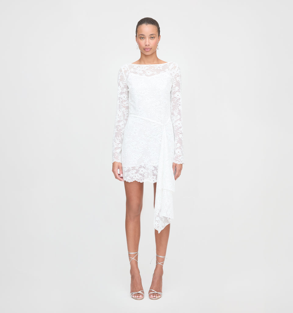 The Becca Dress | White Metallic Lace / M | 100% Cotton