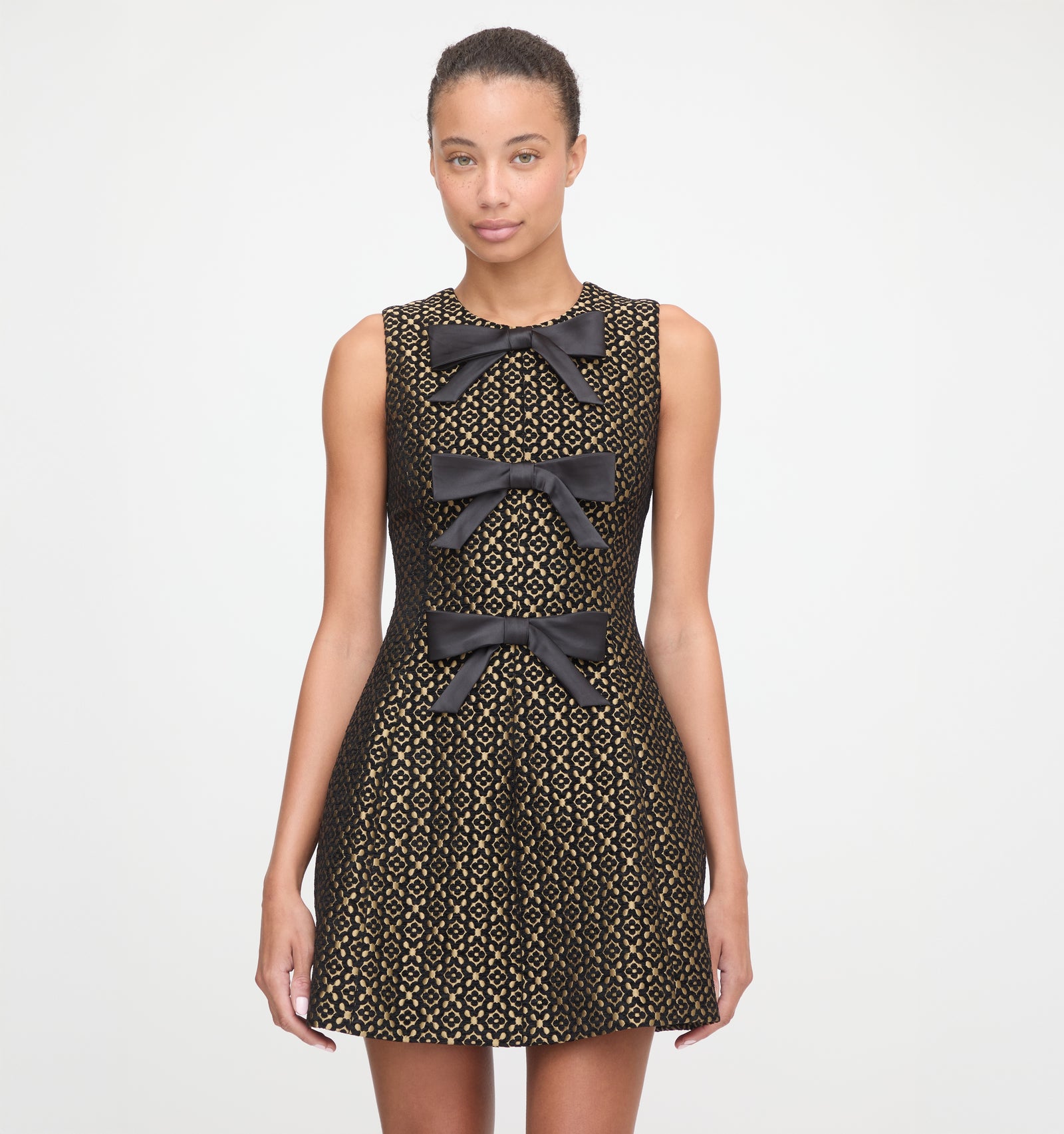The Blythe Bow Dress in Metallic Brocade color: Metallic Brocade