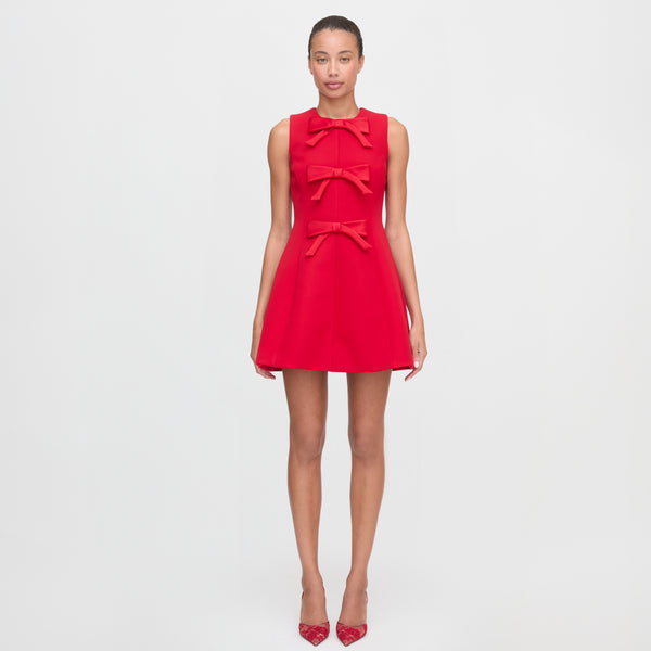 red dress with white bow Clothing: Mini Dresses: 'Salome' Holly Red Satin Mini Bow Dress