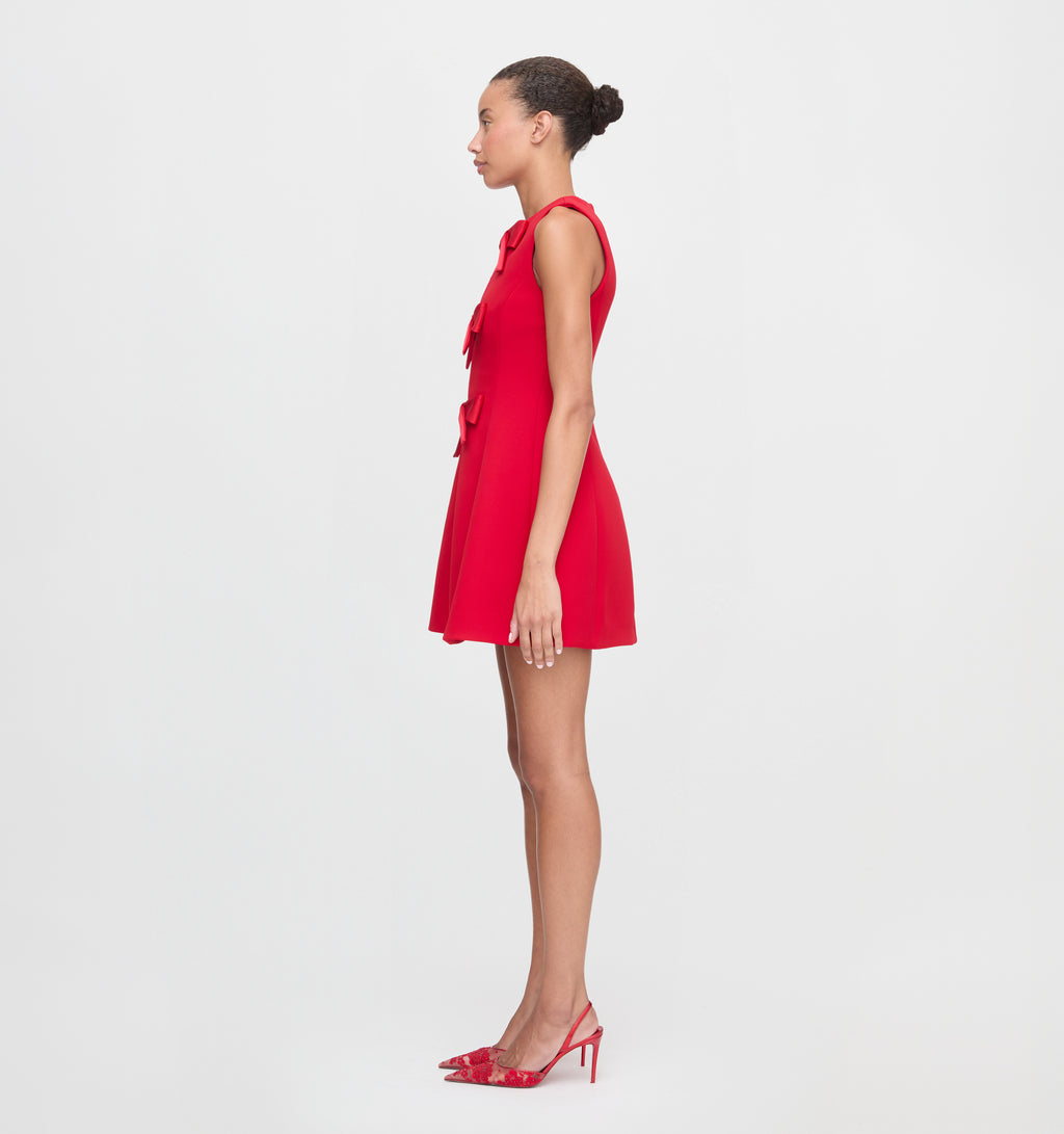 red holiday bow dress Noelle Red Bow Square Neck Mini Dress – Perfect Holiday Fit – L. Mae  Boutique main image 1