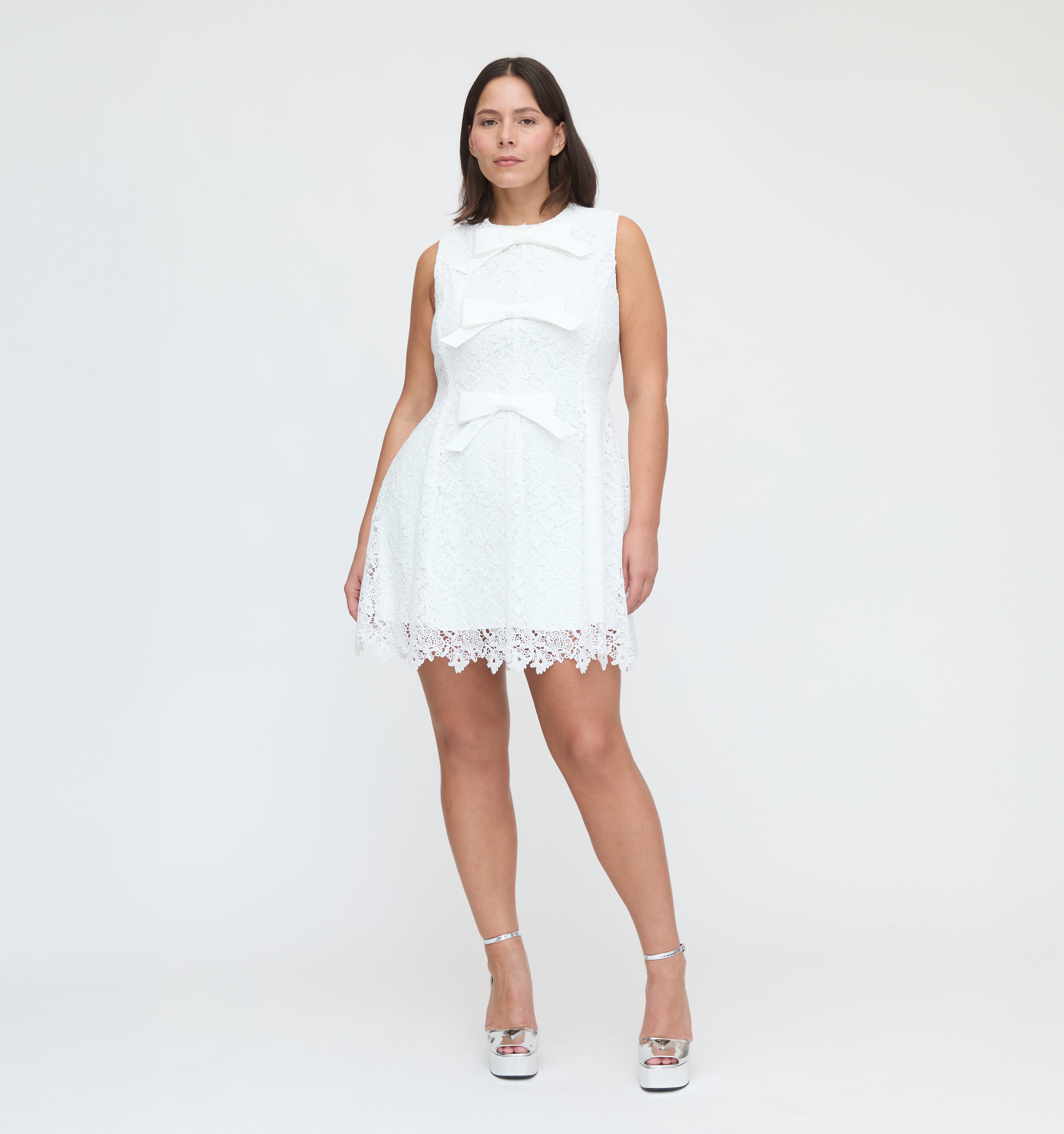 The Blythe Bow Dress in White Lace color: White Lace